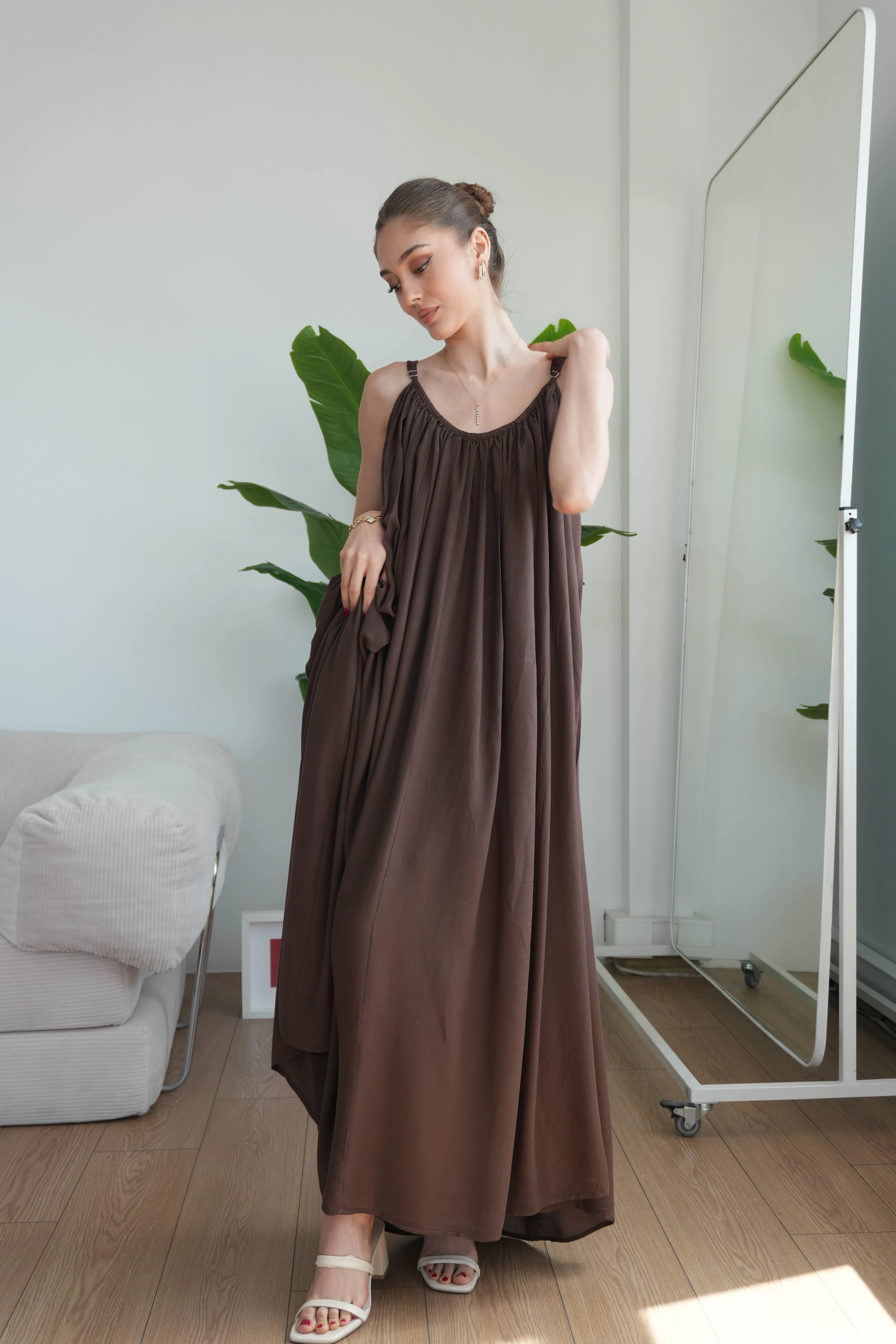 Virella Askılı Elbise  - Kahverengi