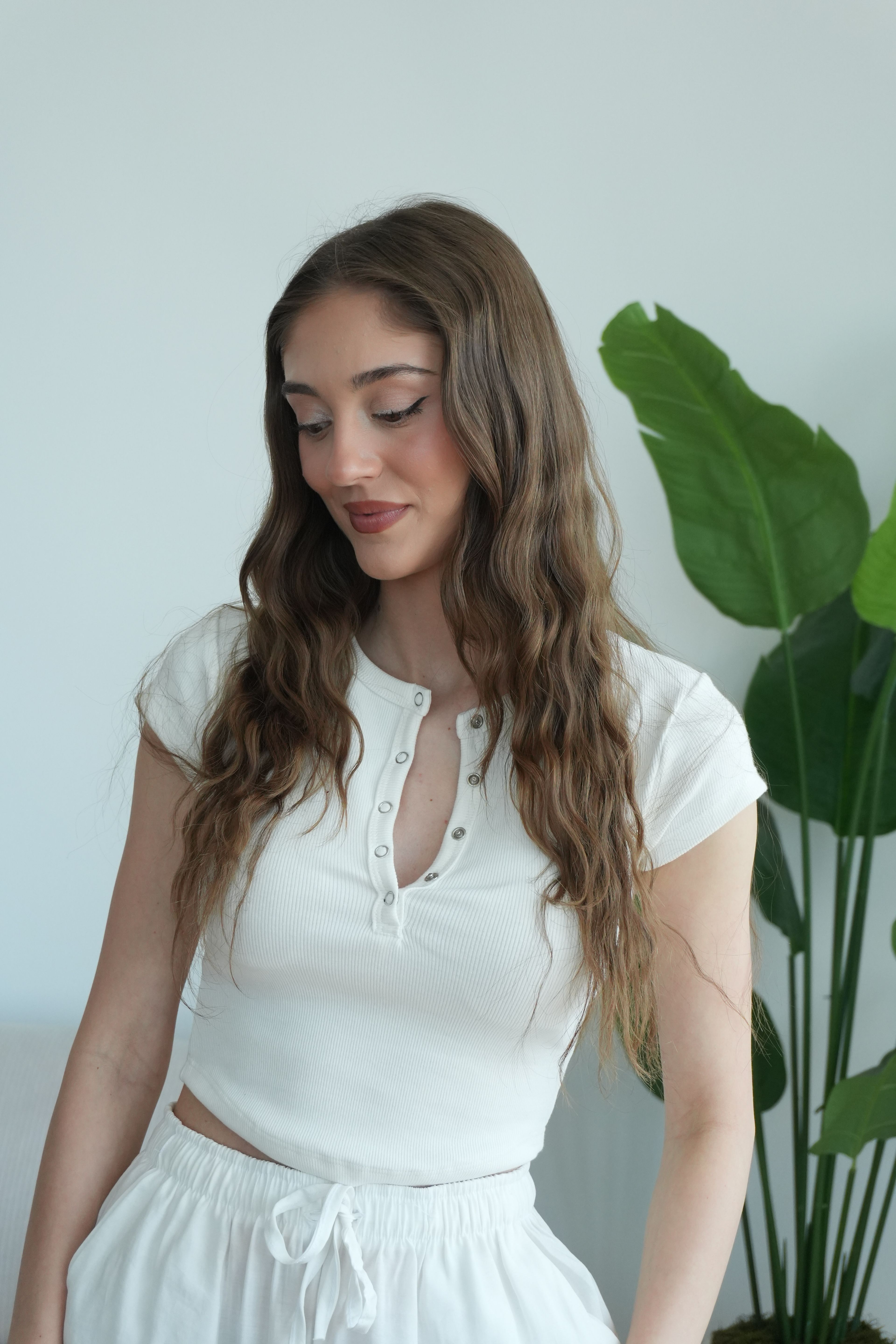 Merly Çıtçıtlı Fitilli Bluz - Beyaz