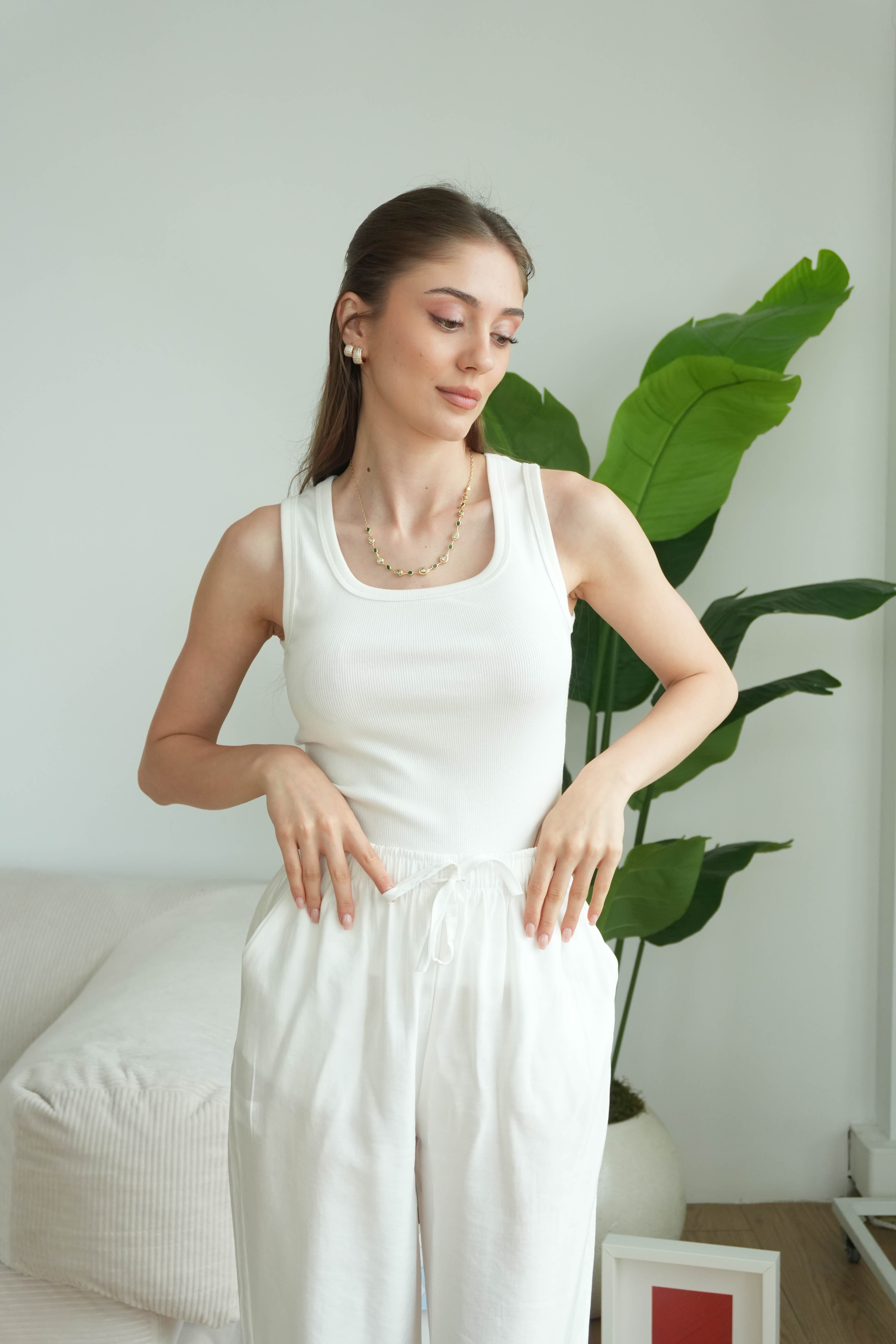 Sienna Kare Yaka Askılı Atlet - Beyaz