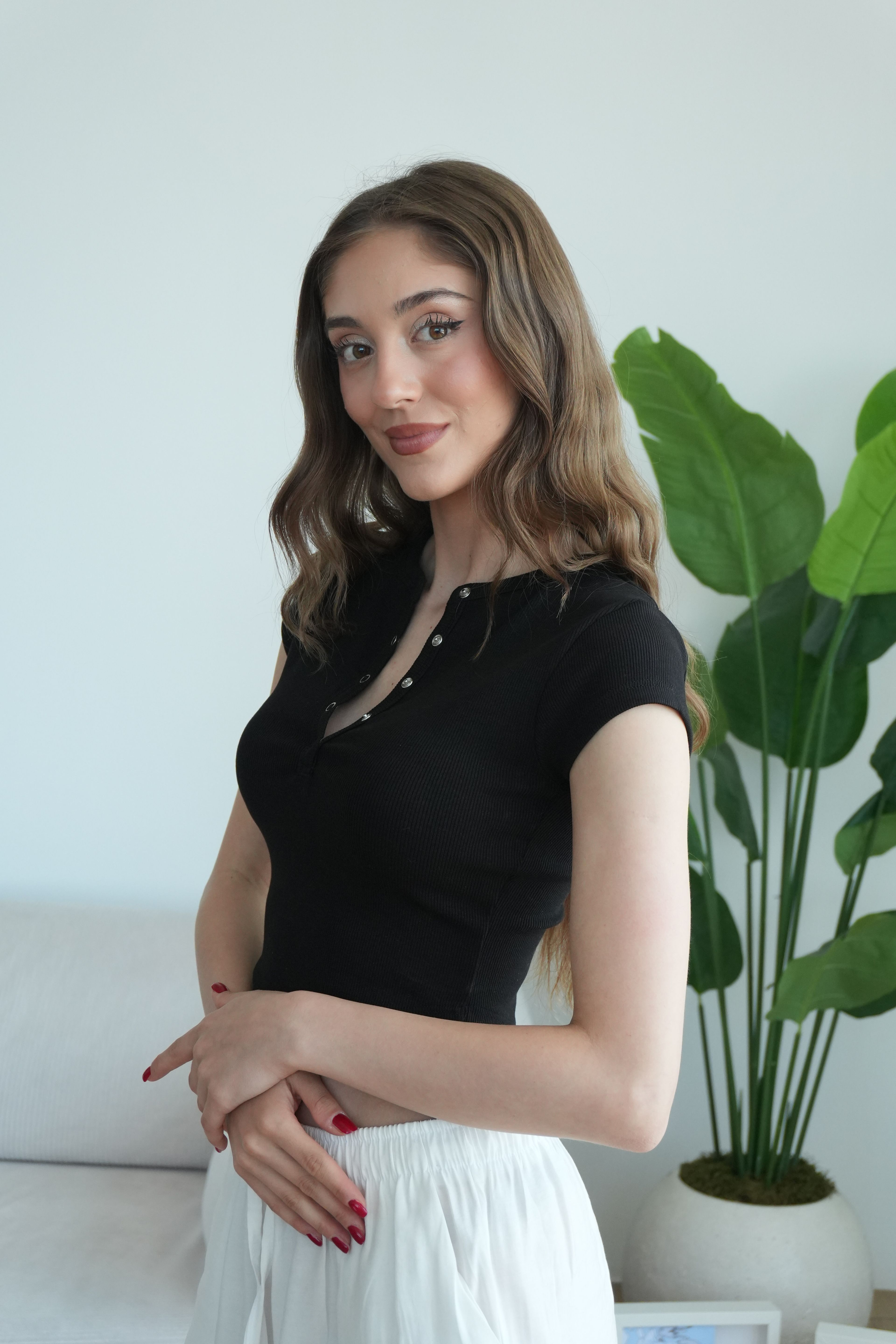 Merly Çıtçıtlı Fitilli Bluz - Siyah