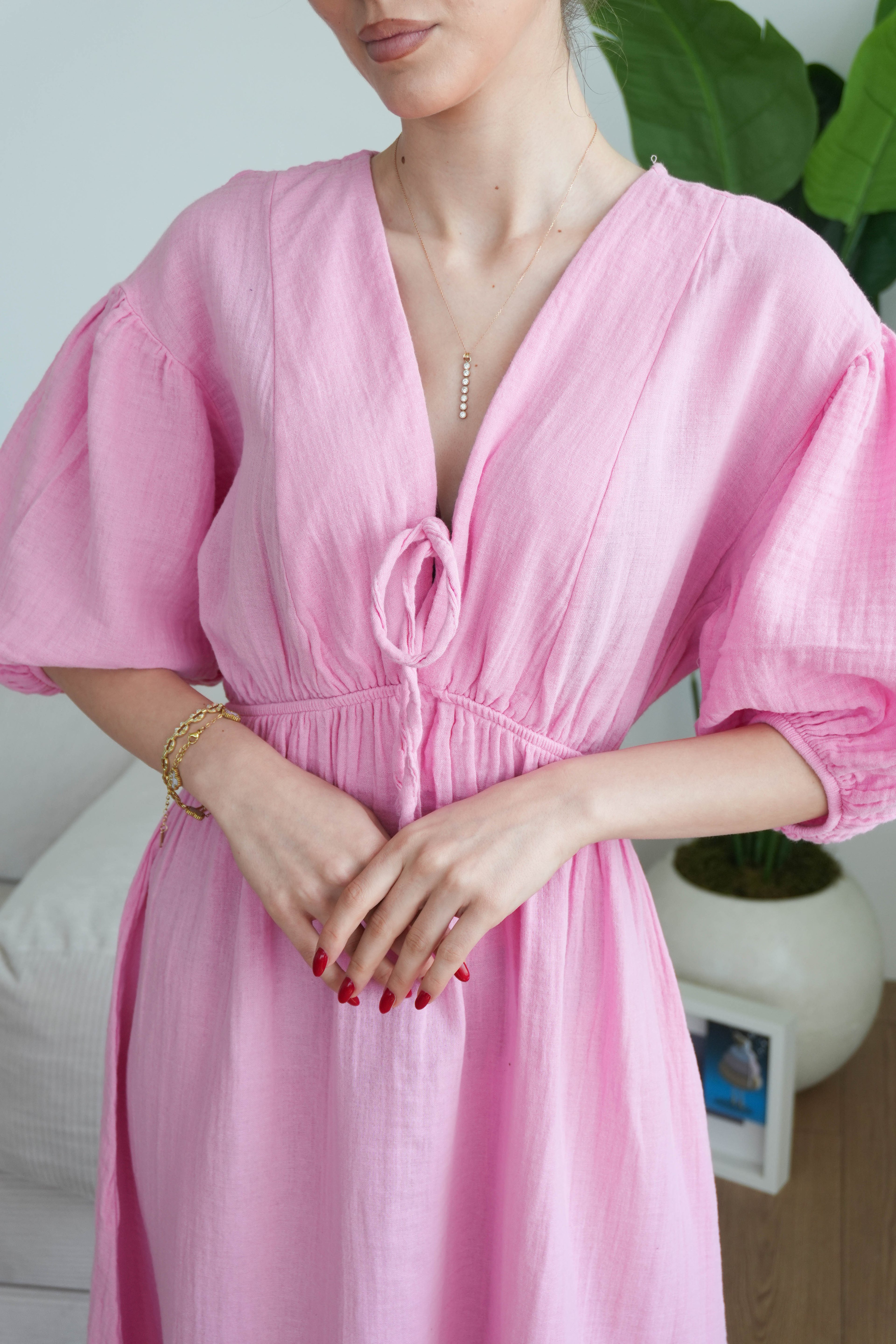 Elaris Pamuklu Müslin Elbise  - Pembe