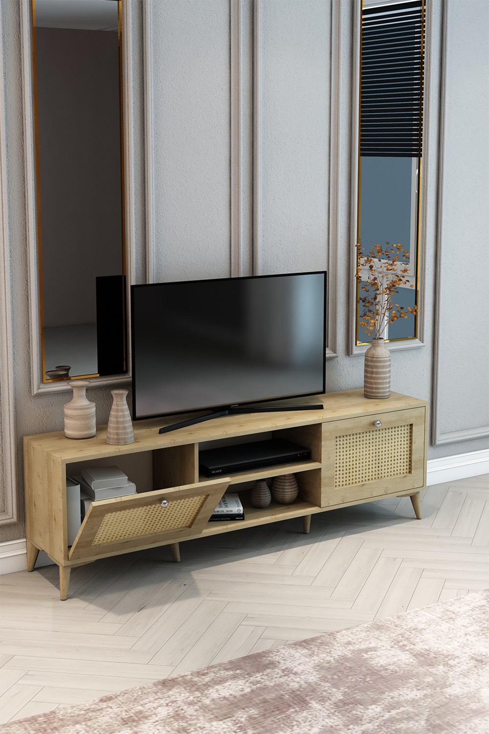 TV Ünitesi Safir Meşe Hazeran 180x55x40 - %100 MDF