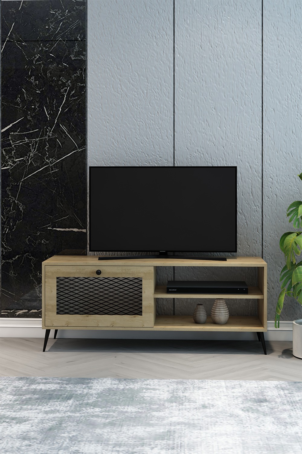 TV Ünitesi Safir Meşe Tel 140x55x40 - %100 MDF