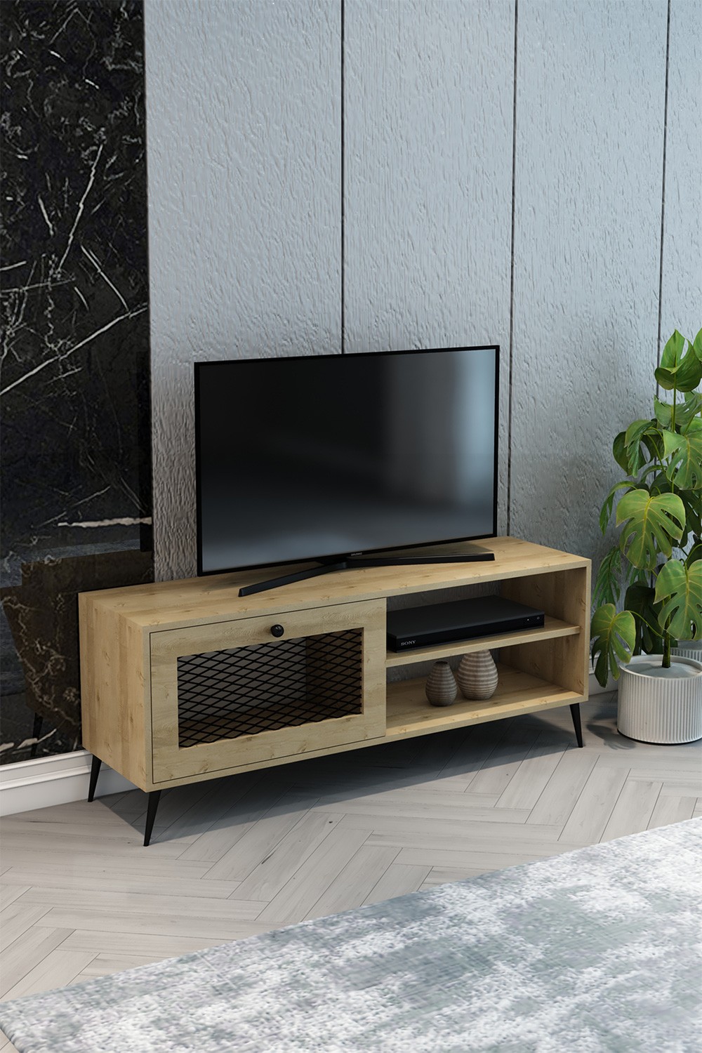 TV Ünitesi Safir Meşe Tel 140x55x40 - %100 MDF