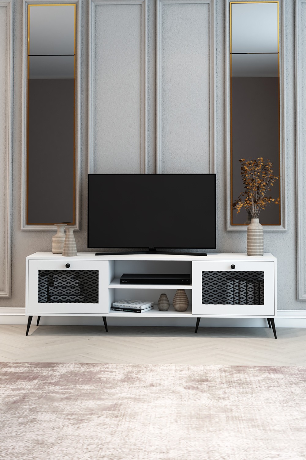 TV Ünitesi Beyaz Tel 180x55x40 - %100 MDF