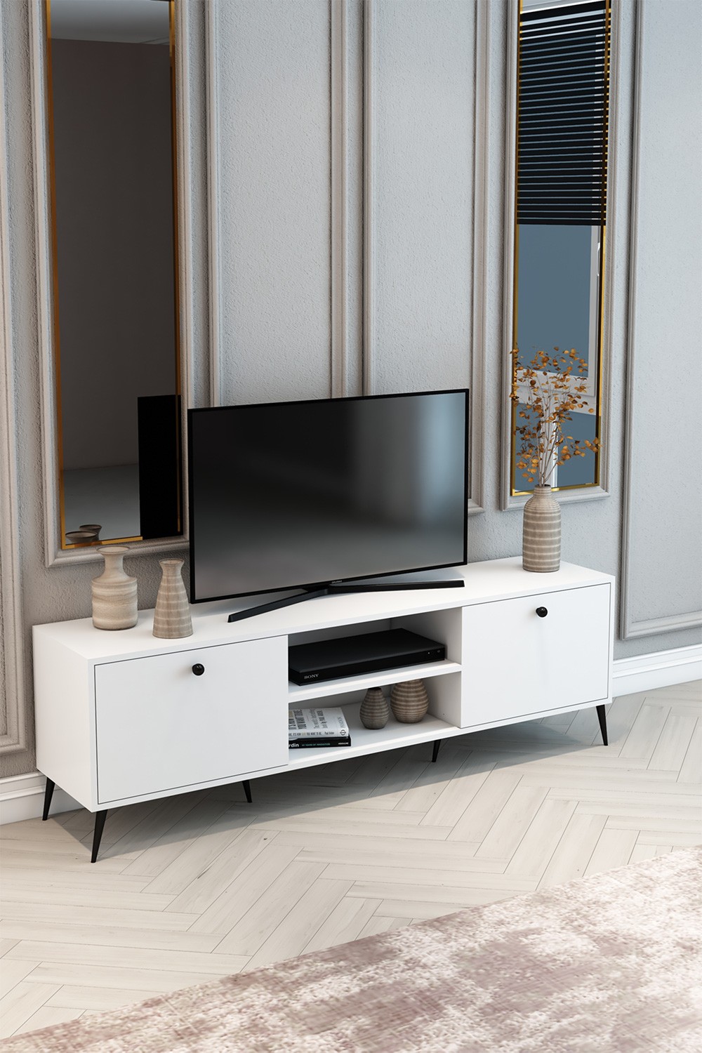 TV Ünitesi Beyaz 180x55x40 - %100 MDF