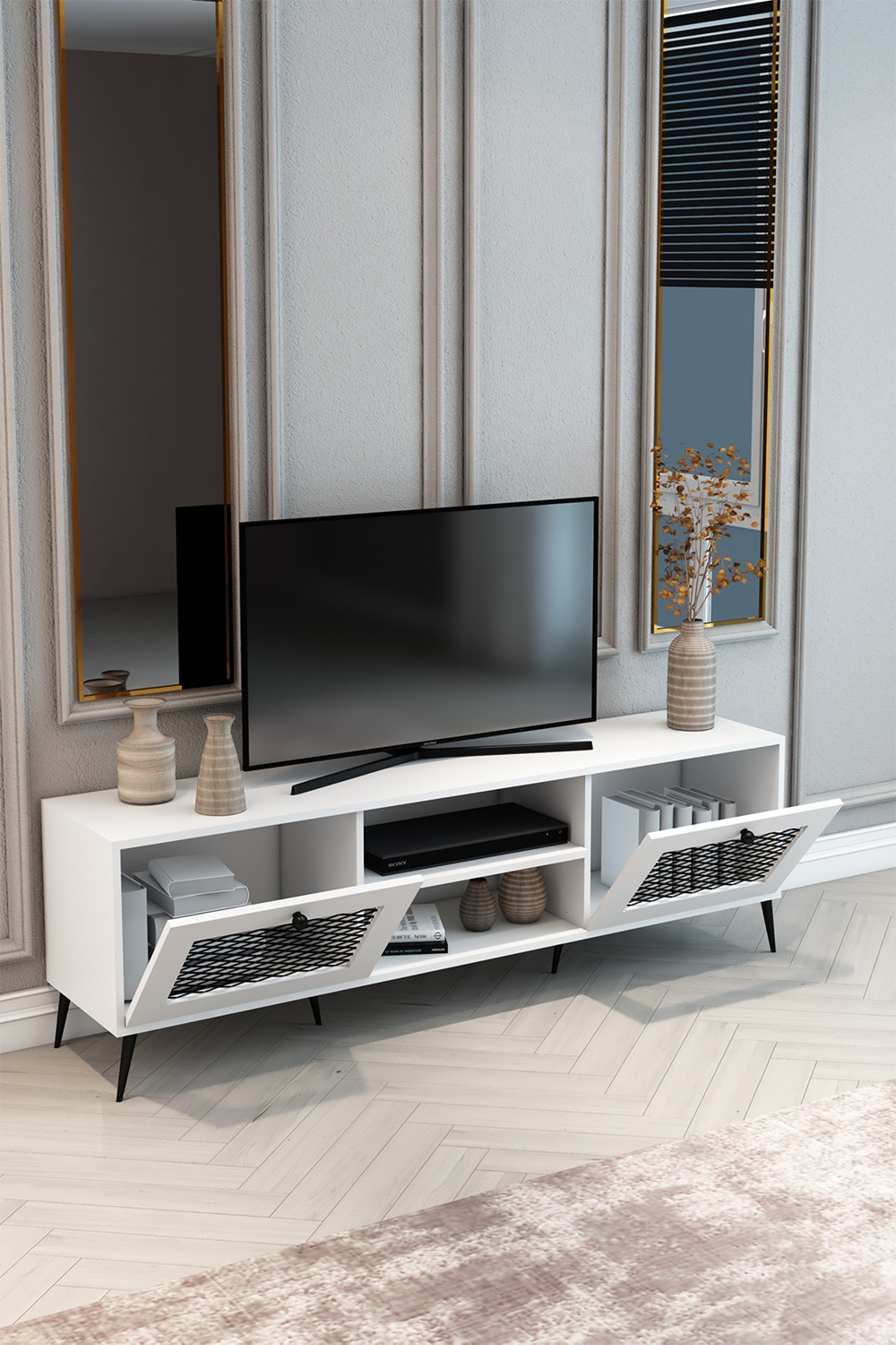 TV Ünitesi Beyaz Tel 180x55x40 - %100 MDF