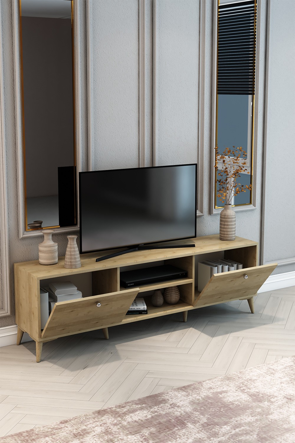 TV Ünitesi Safir Meşe 180x55x40 - %100 MDF