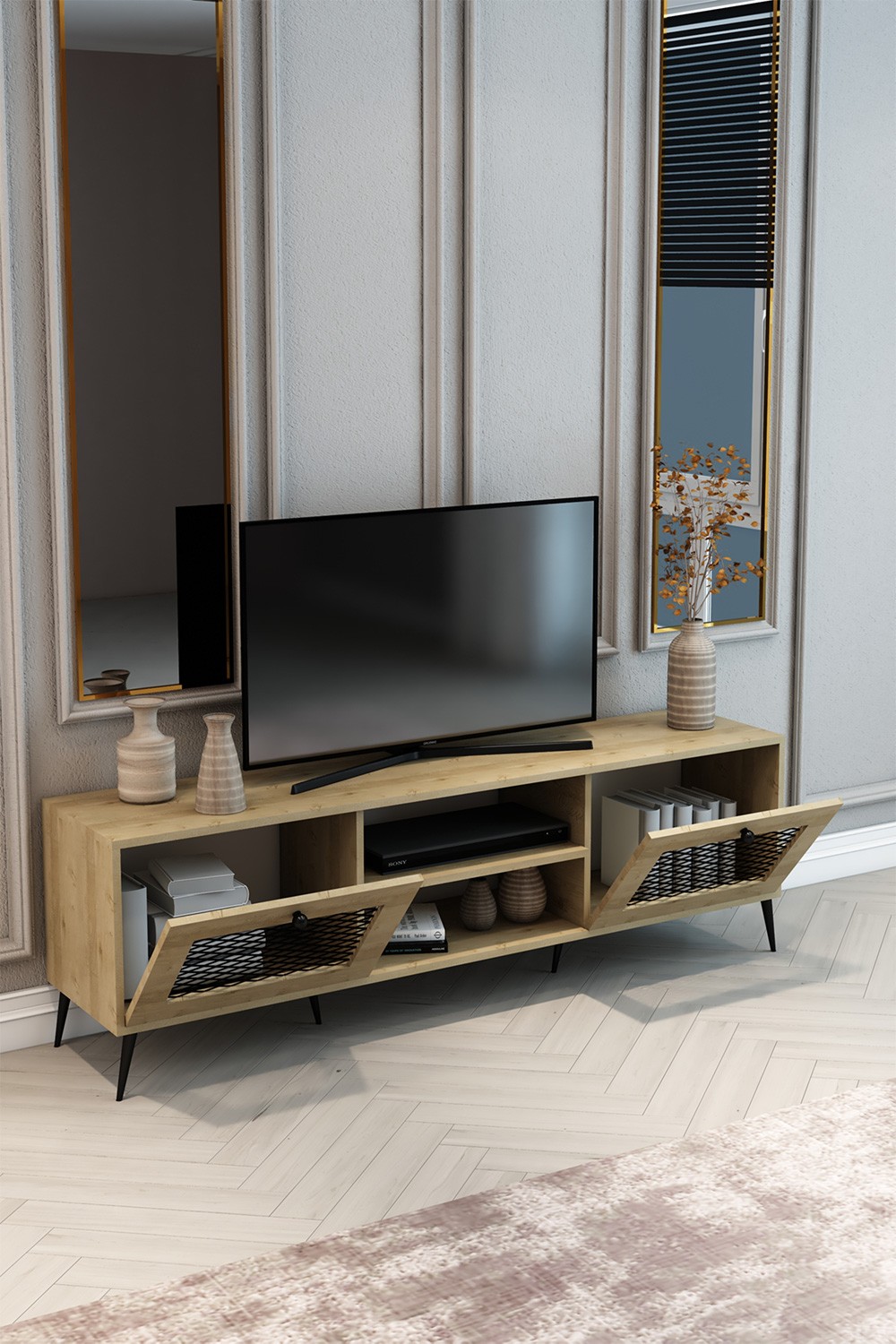 TV Ünitesi Safir Meşe Tel 180x50x40 - %100 MDF