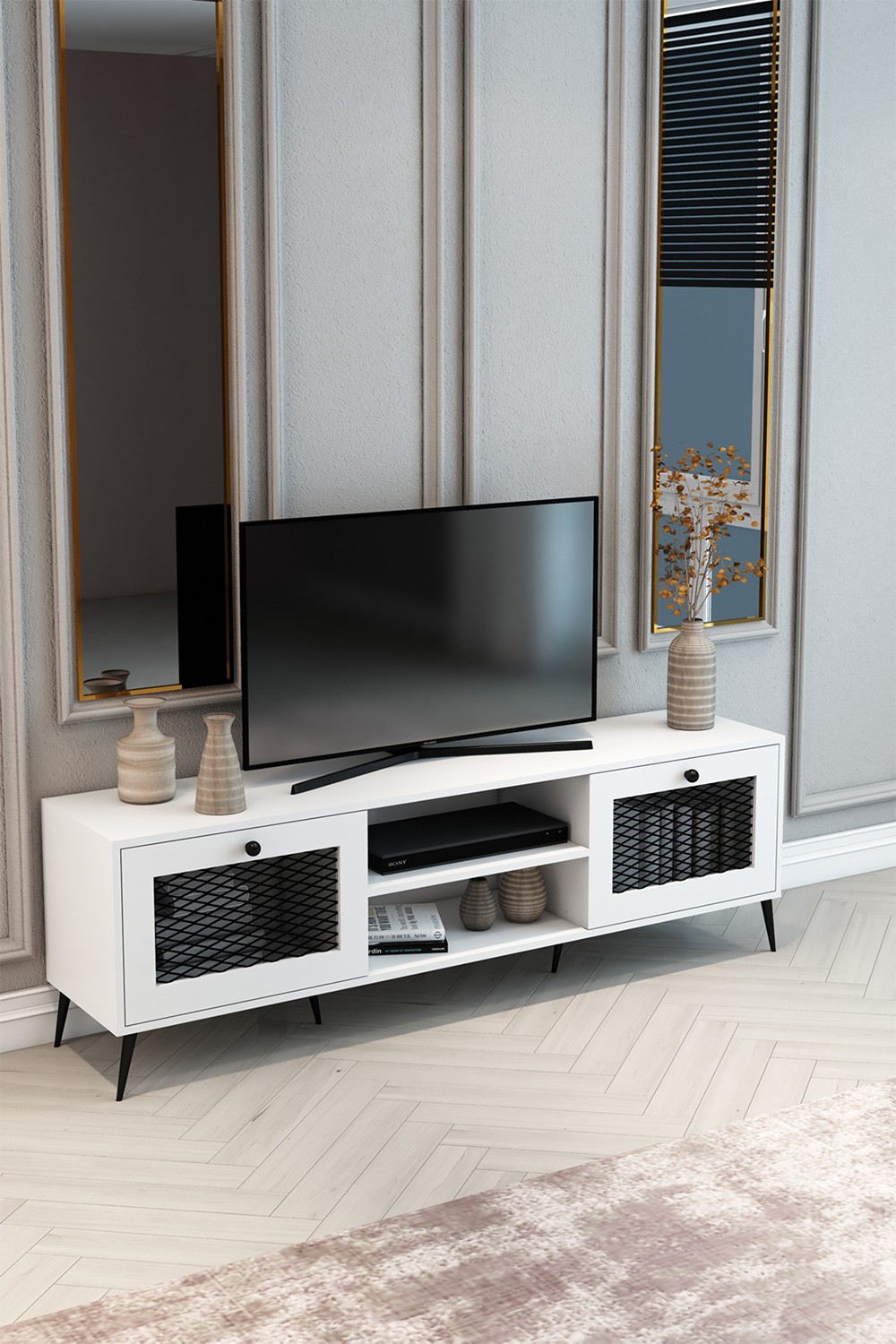 TV Ünitesi Beyaz Tel 180x55x40 - %100 MDF