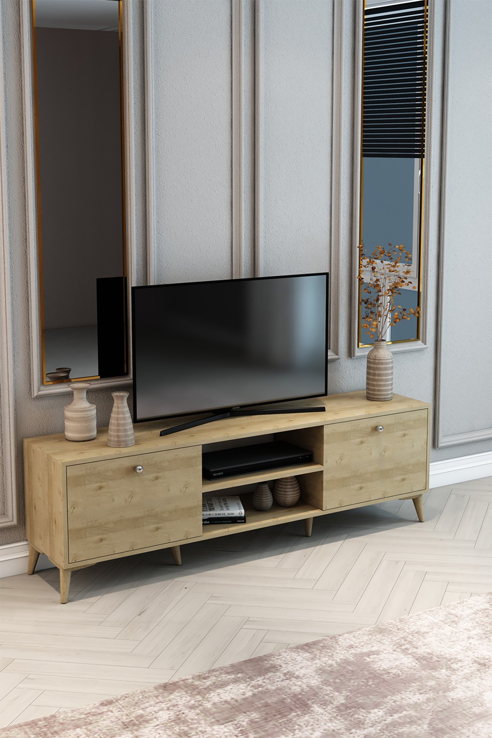 TV Ünitesi Safir Meşe 180x55x40 - %100 MDF