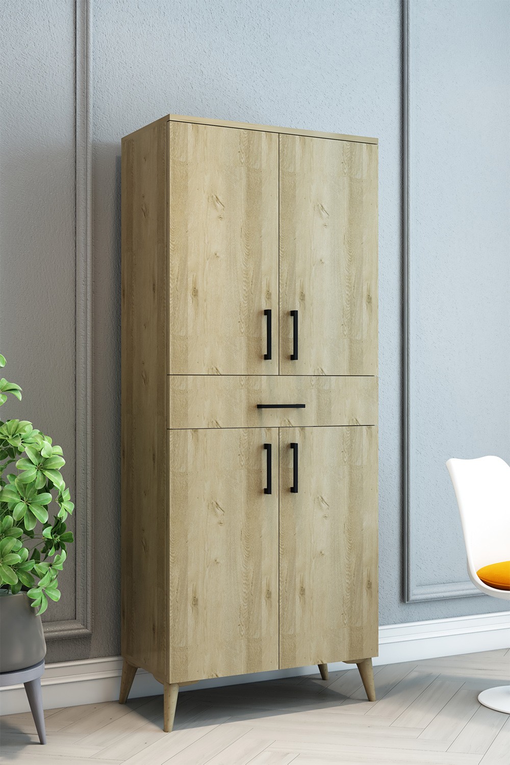 Safir Meşe Erzak Dolabı Kiler - 175x70x37 - %100 MDF