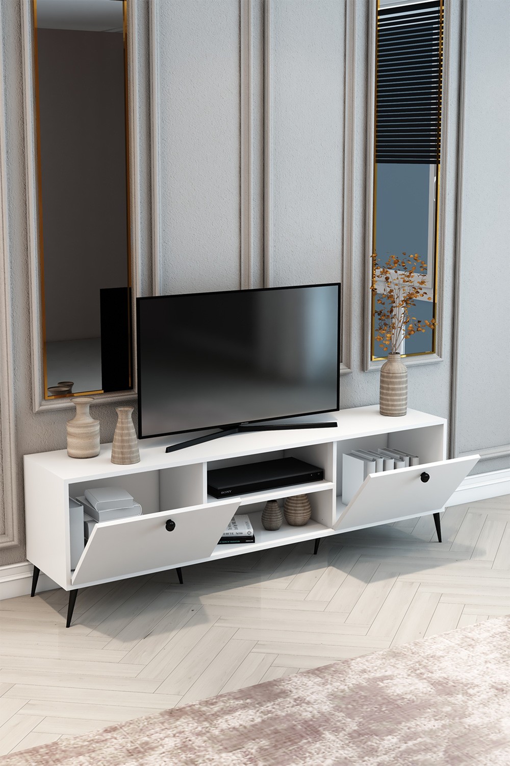 TV Ünitesi Beyaz 180x55x40 - %100 MDF