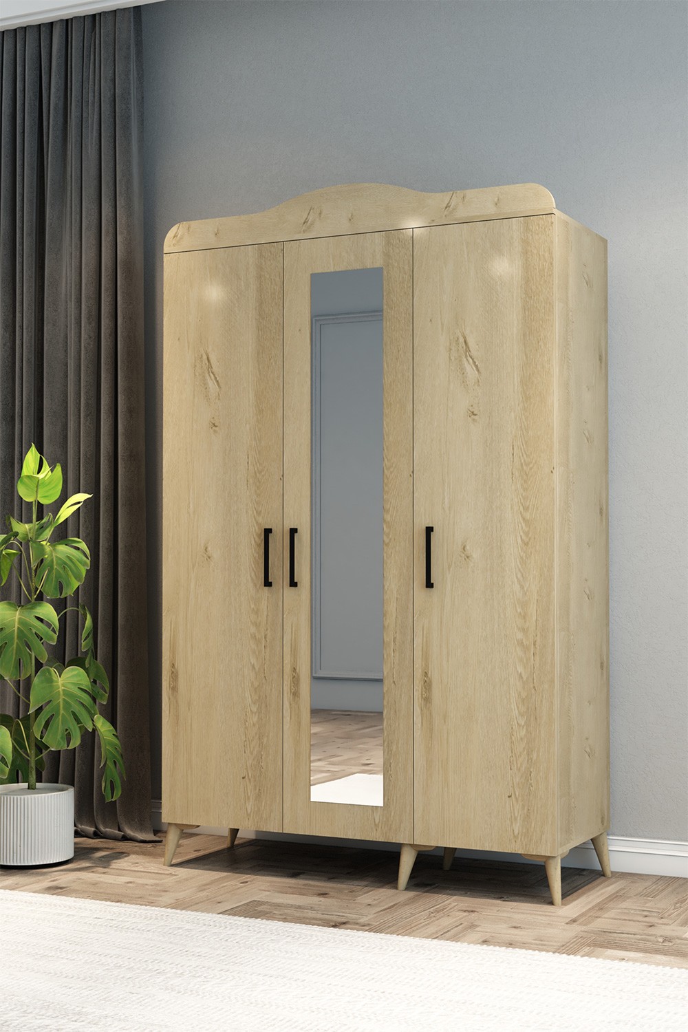 3 Kapılı Elbise Dolabı Safir Meşe - 200x135x50 - %100 MDF