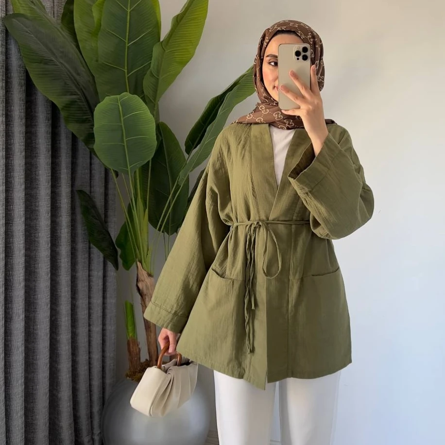 Müslin Kimono (Haki Yeşil) - Ürün Kodu 1001