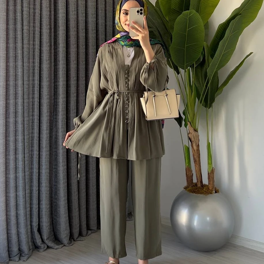 Nervürlü İkili Takım (Haki Yeşil) - Ürün Kodu 1009