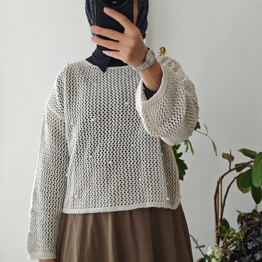 İnci Detaylı Ajurlu Triko Kazak - Ürün Kodu 1016