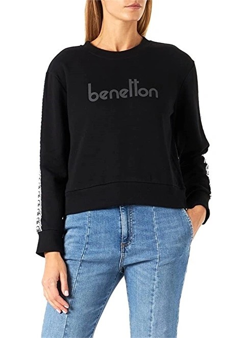 Benetton 3J68D1048 Kadın Sweatshirt - Siyah-Beyaz