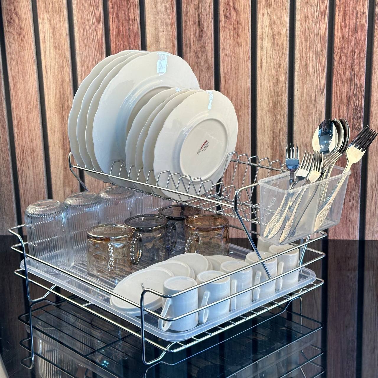 Morlips Kromika Paslanmaz 2 Katlı Metal Tabaklık- Metal Bulaşık Sepeti