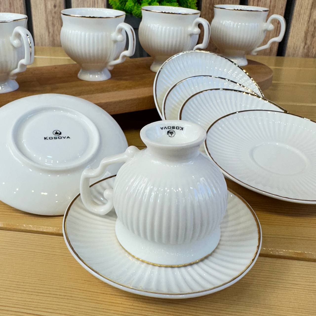 Kosova Byz-036 New Bone China 6 Lı Kahve Fincan Seti Yaldızlı