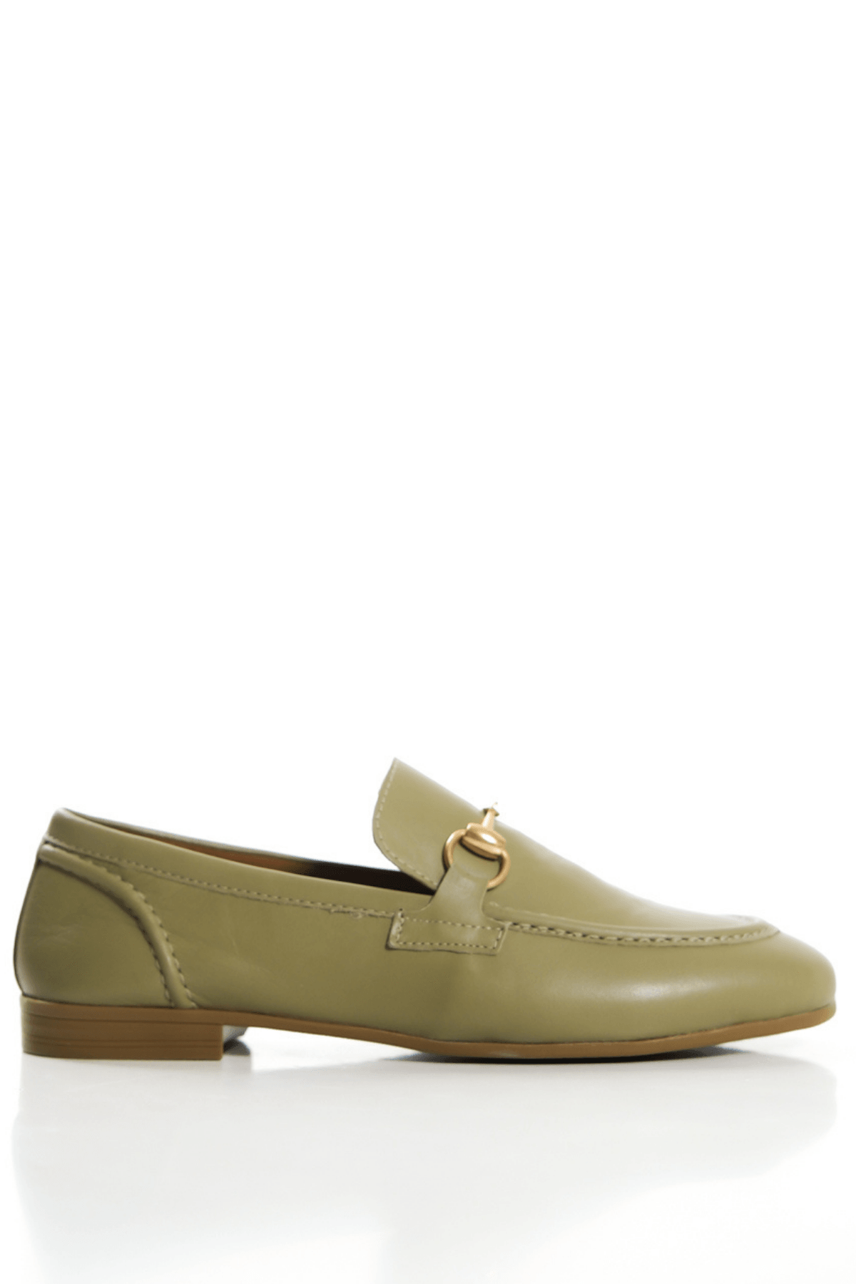 Yeşil Hakiki Deri Kadın Loafer Gold Tokalı Babet Makosen Ayakkabı