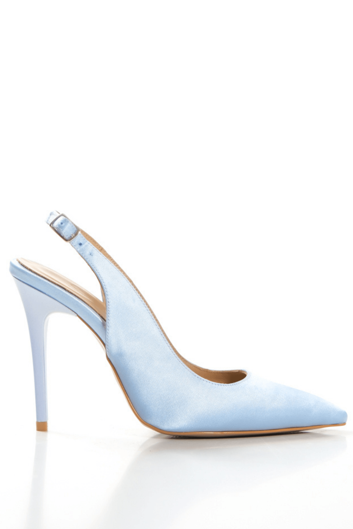 Kadın Saten İçi Hakiki Deri Arkası Açık Kemerli Tokalı Stiletto İnce Topuklu Ayakkabı - Mavi