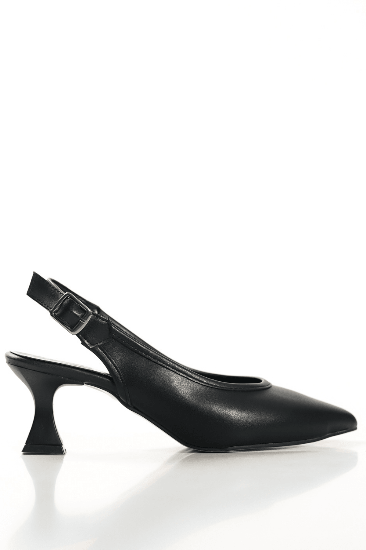 Kadın Arkası Açık Bilekten Bağlamalı Sivri Burun Stiletto Kısa Topuklu Ayakkabı - Siyah