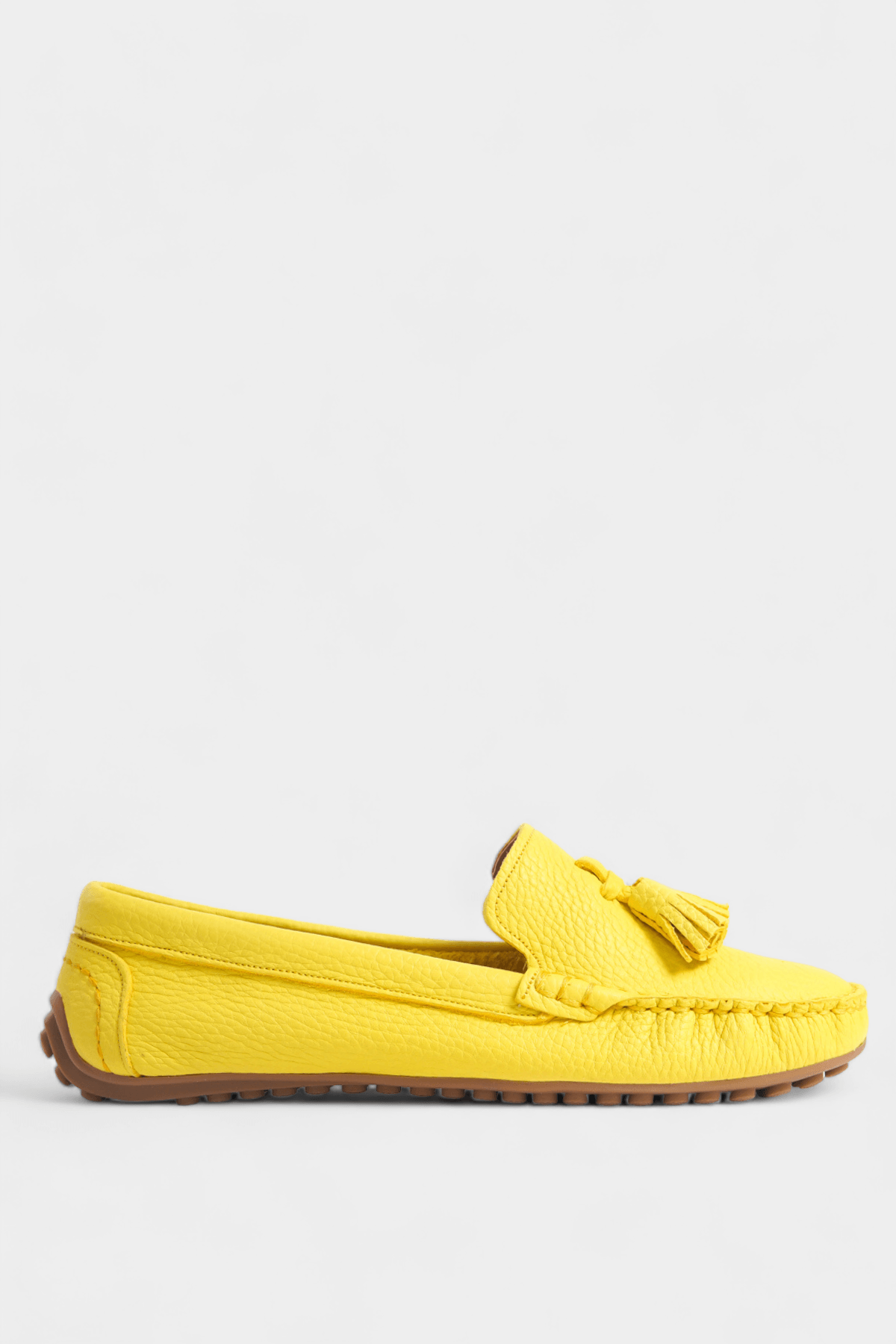 Sarı Hakiki Deri Loafer Ayakkabı Püsküllü Kadın Babet
