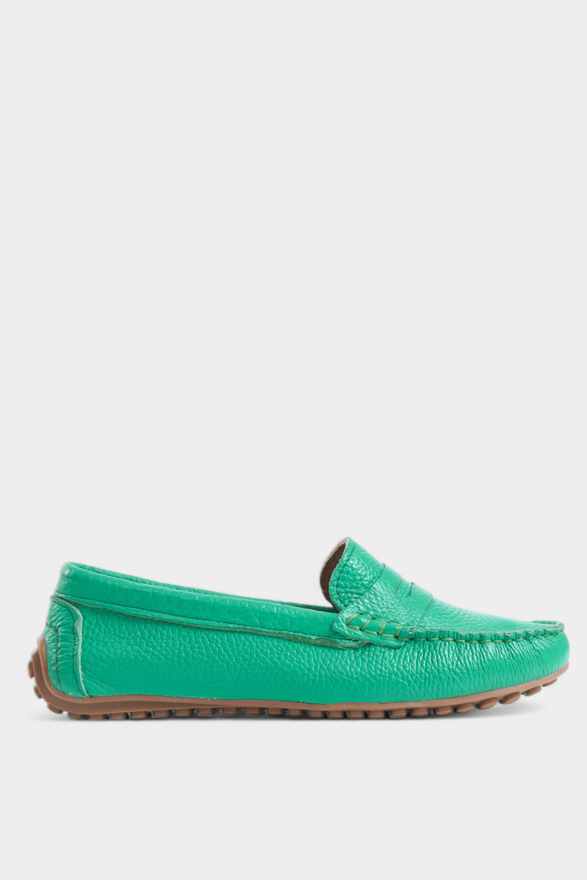 Yeşil Hakiki Deri Loafer Ayakkabı Kadın Babet
