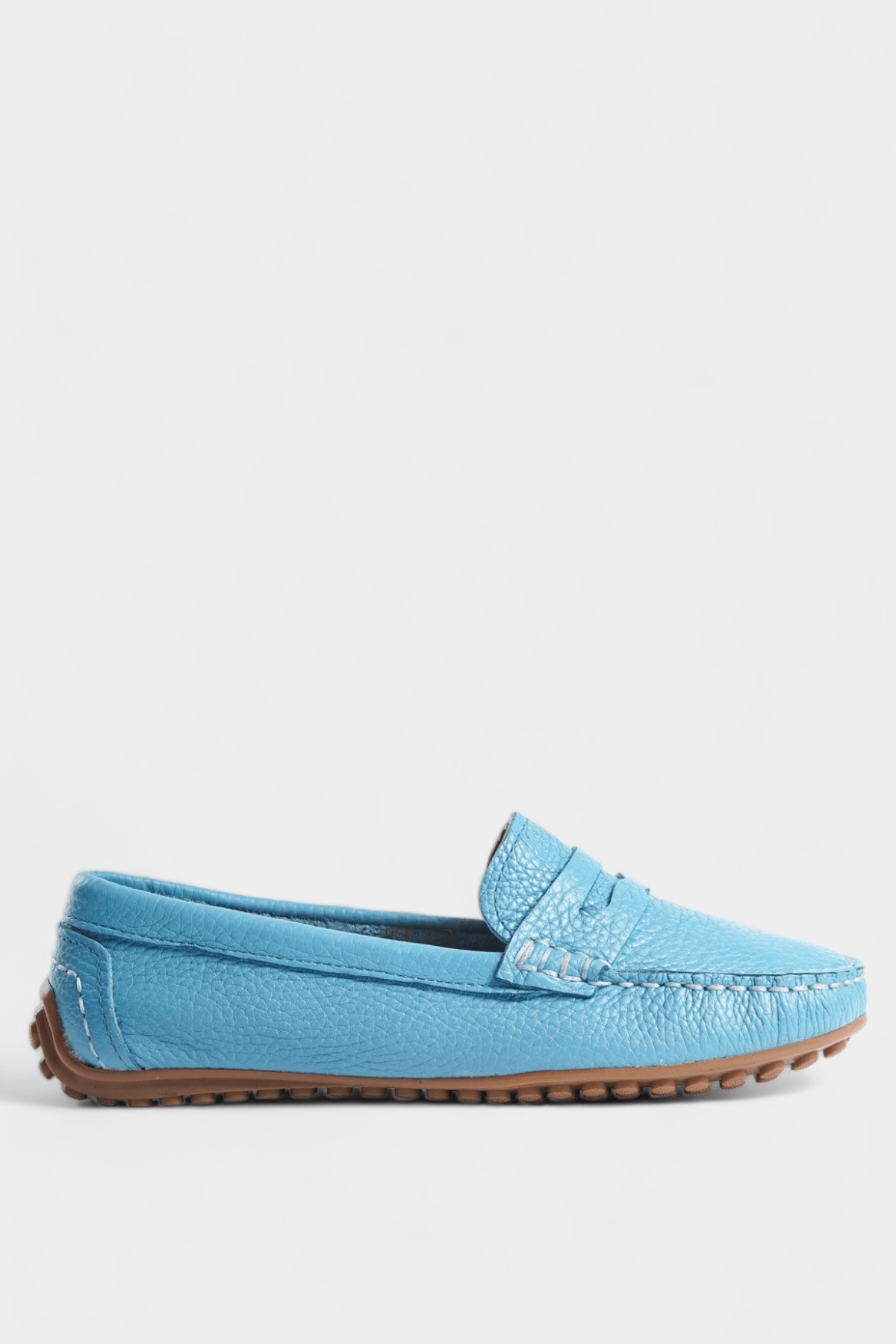 Mavi Hakiki Deri Loafer Ayakkabı Kadın Babet