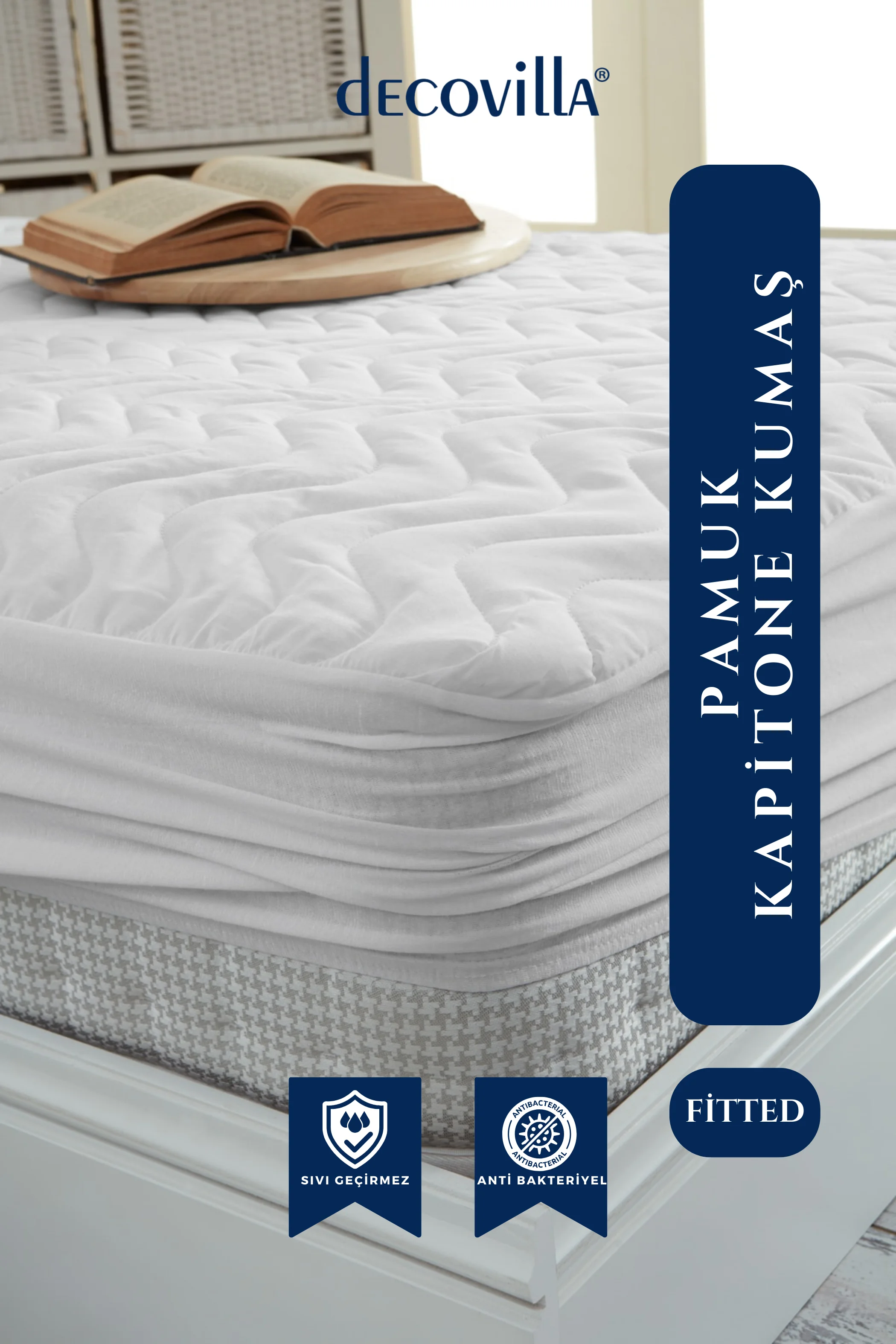 Kapitone Fitted Full Kenar Su Sıvı Geçirmez Yatak Koruyucu Alez Çarşaf Beyaz