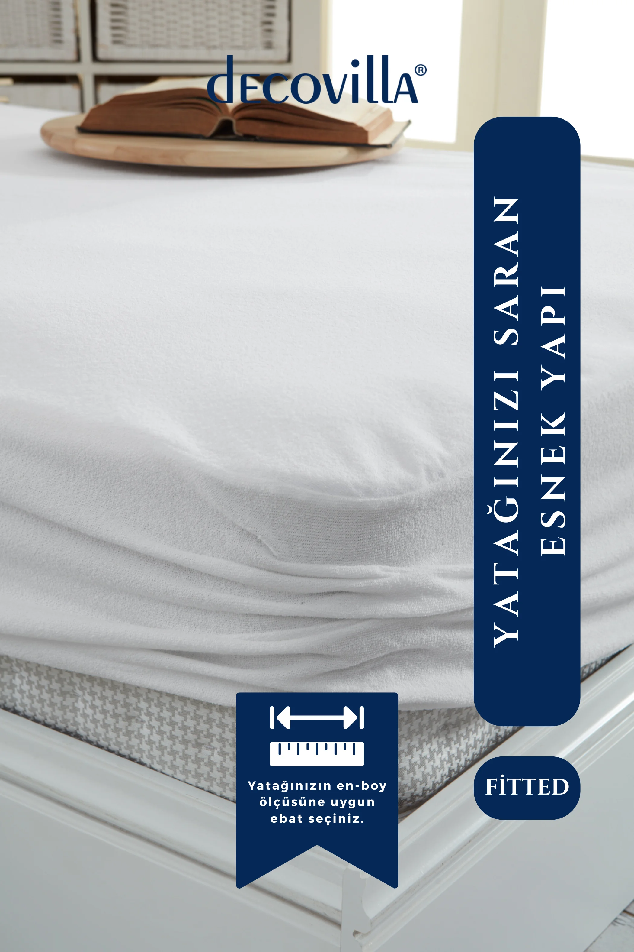 Micro Fitted Full Kenar Su Sıvı Geçirmez Yatak Koruyucu Alez Çarşaf Beyaz
