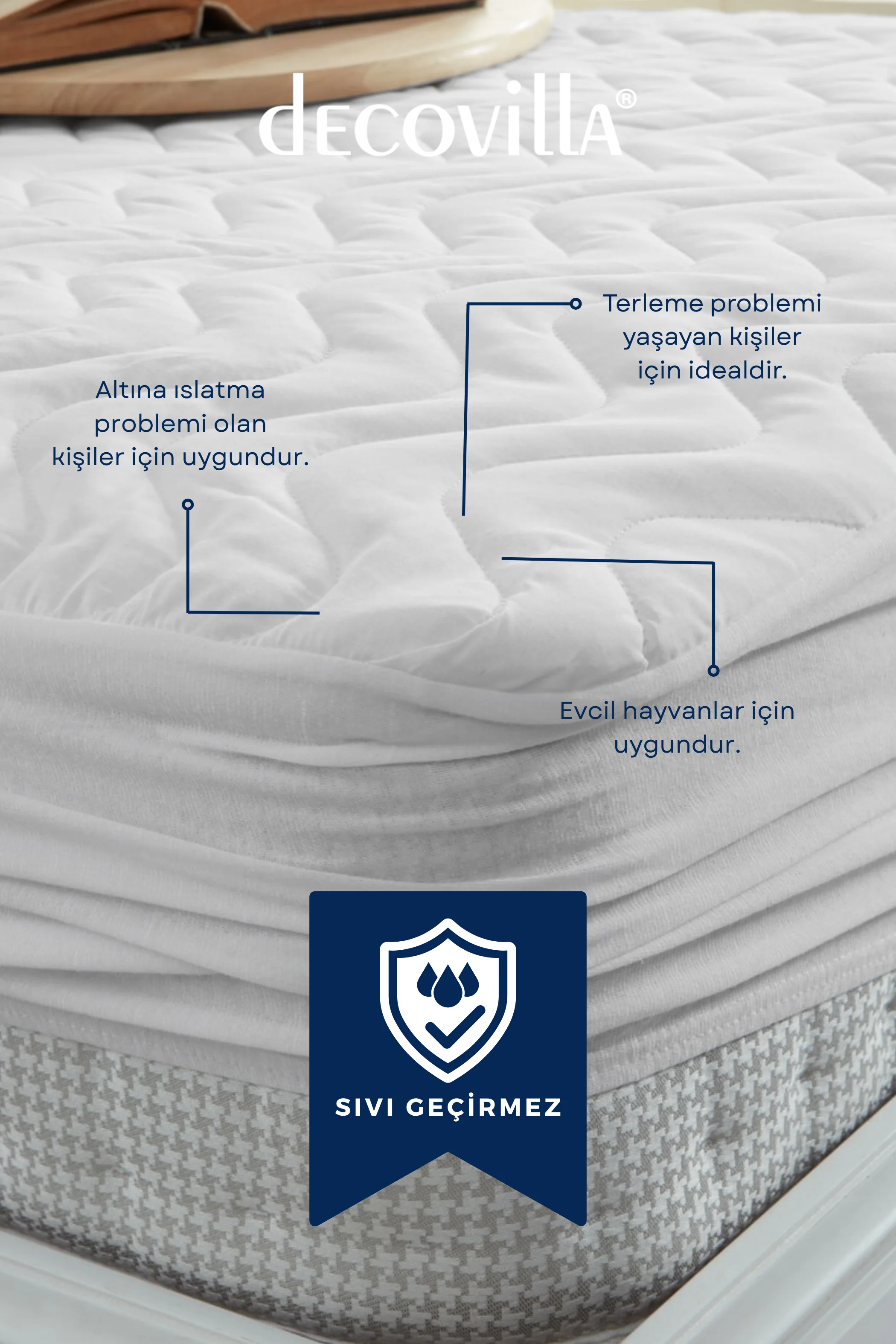 Kapitone Fitted Full Kenar Su Sıvı Geçirmez Yatak Koruyucu Alez Çarşaf Beyaz