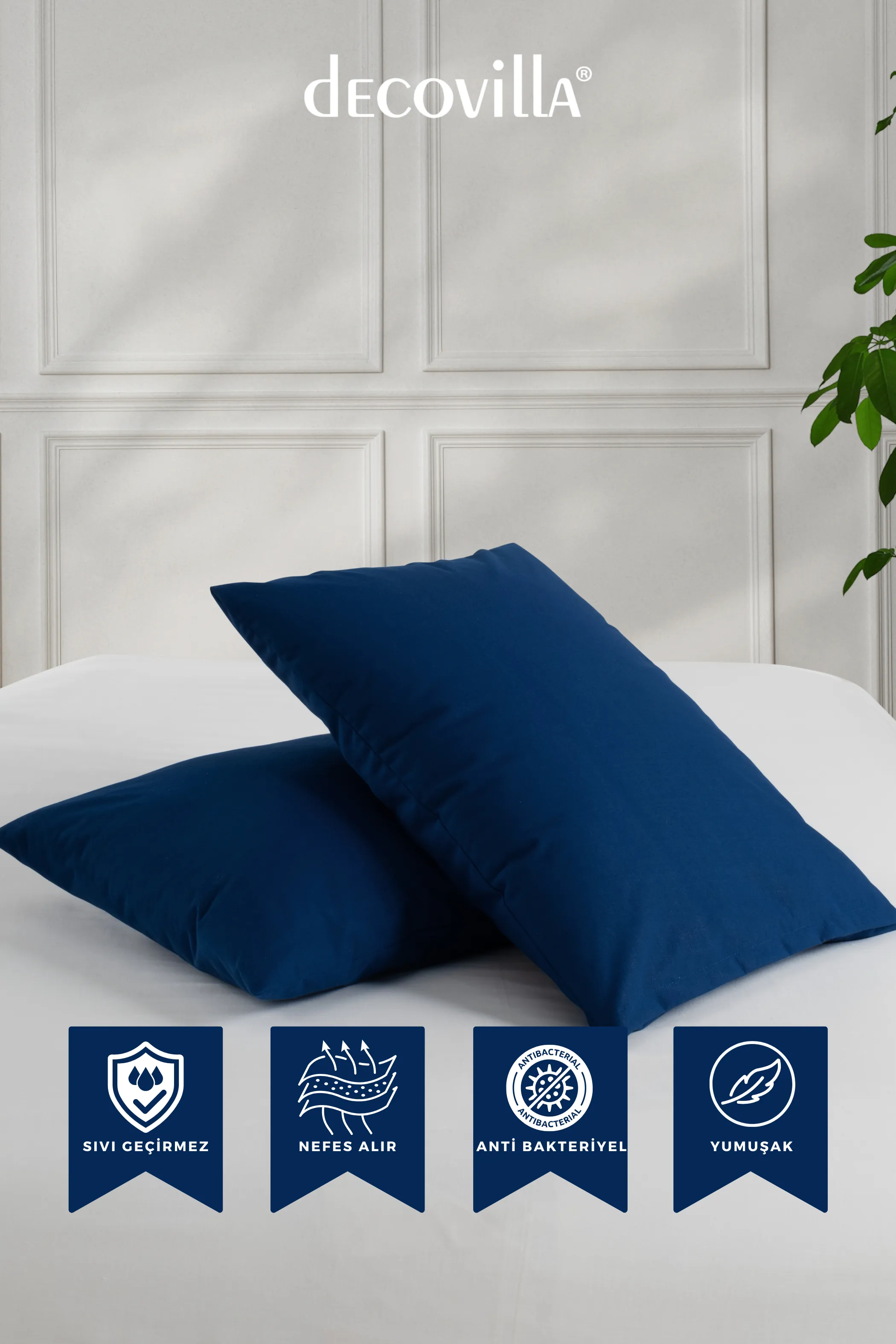 Micro Fermuarlı Yastık Alezi Sıvı Geçirmez 4 lü Set Yastık Koruyucu 50x70 Lacivert