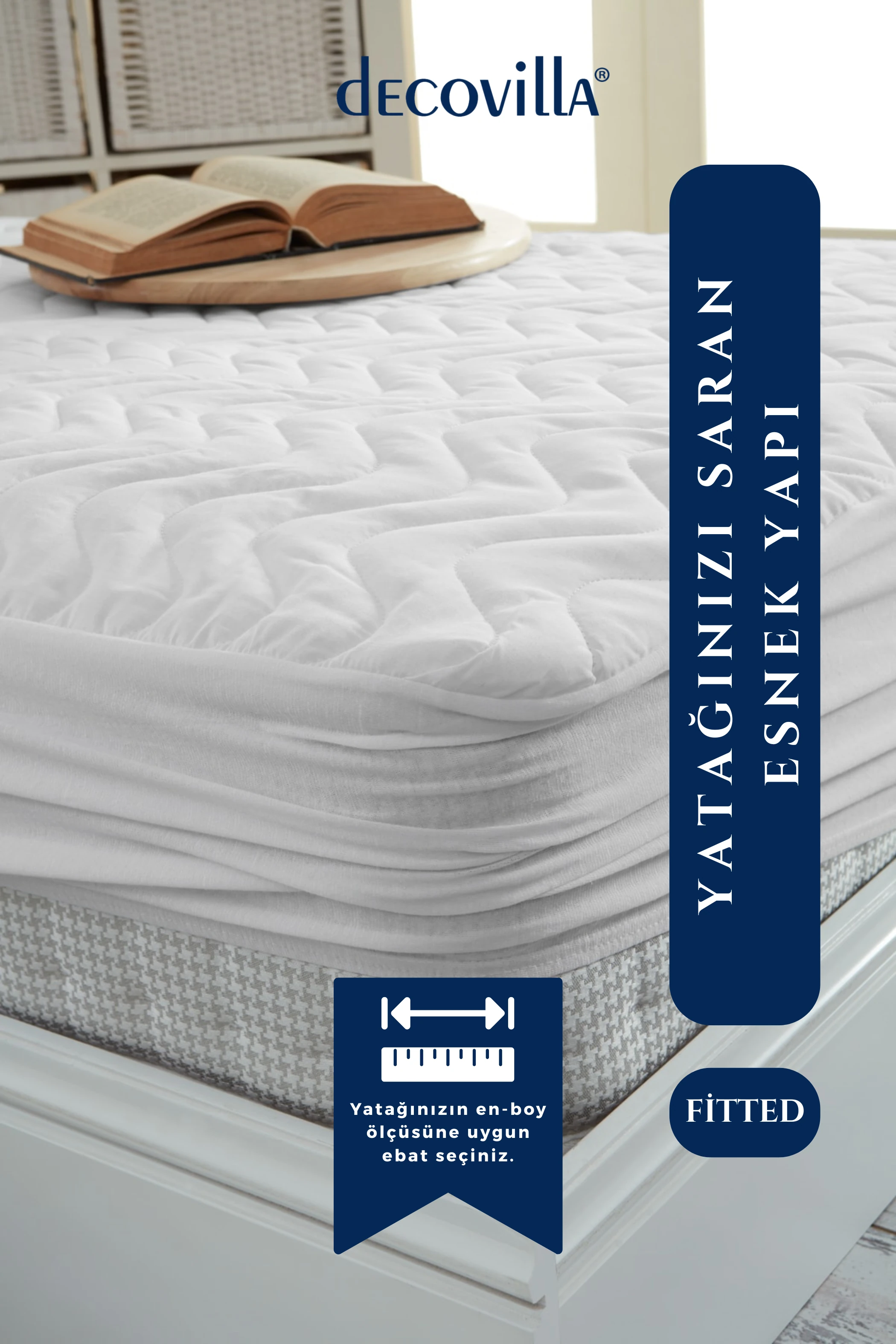 Kapitone Fitted Full Kenar Su Sıvı Geçirmez Yatak Koruyucu Alez Çarşaf Beyaz