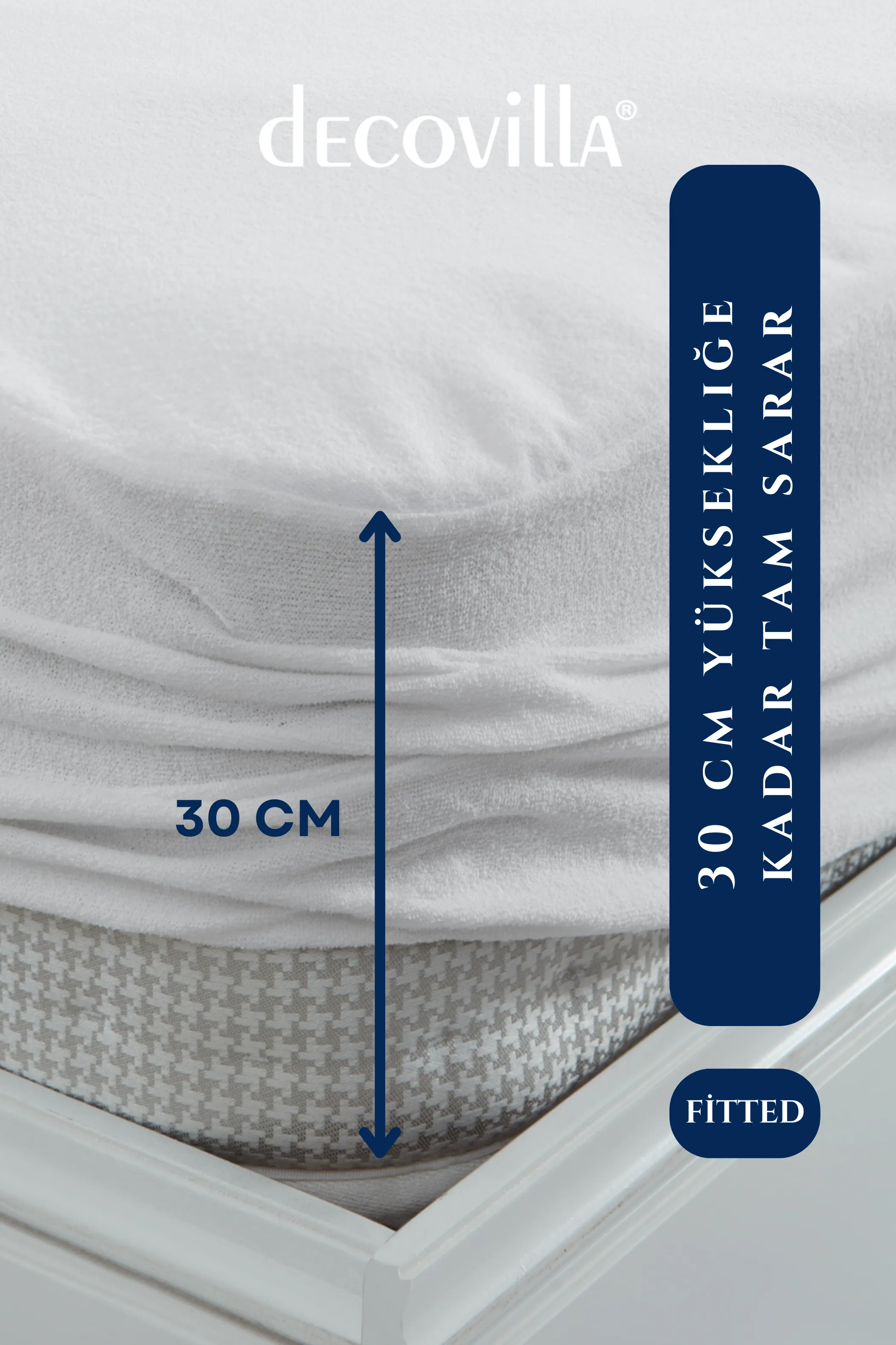Micro Fitted Full Kenar Su Sıvı Geçirmez Yatak Koruyucu Alez Çarşaf Beyaz