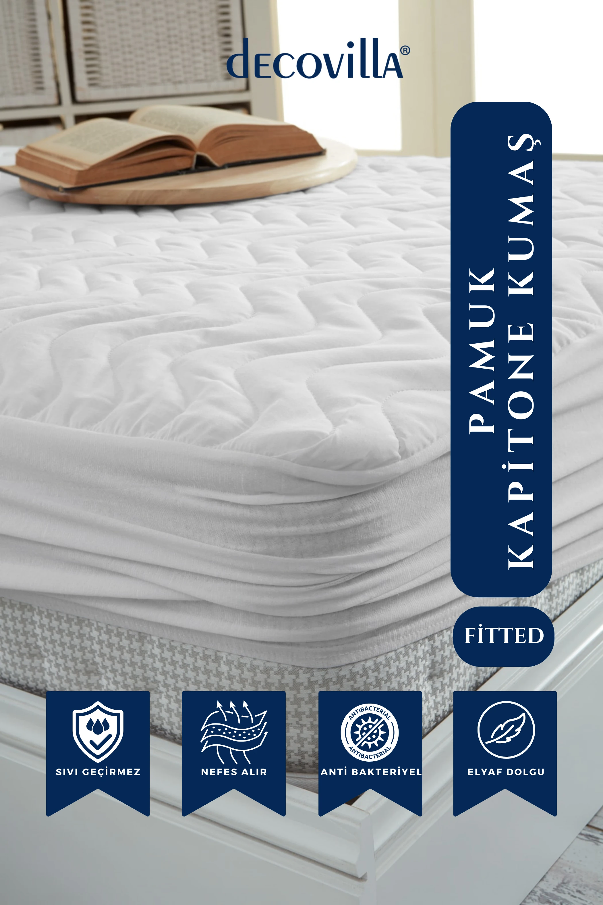 Kapitone Fitted Full Kenar Su Sıvı Geçirmez Yatak Koruyucu Alez Çarşaf Beyaz