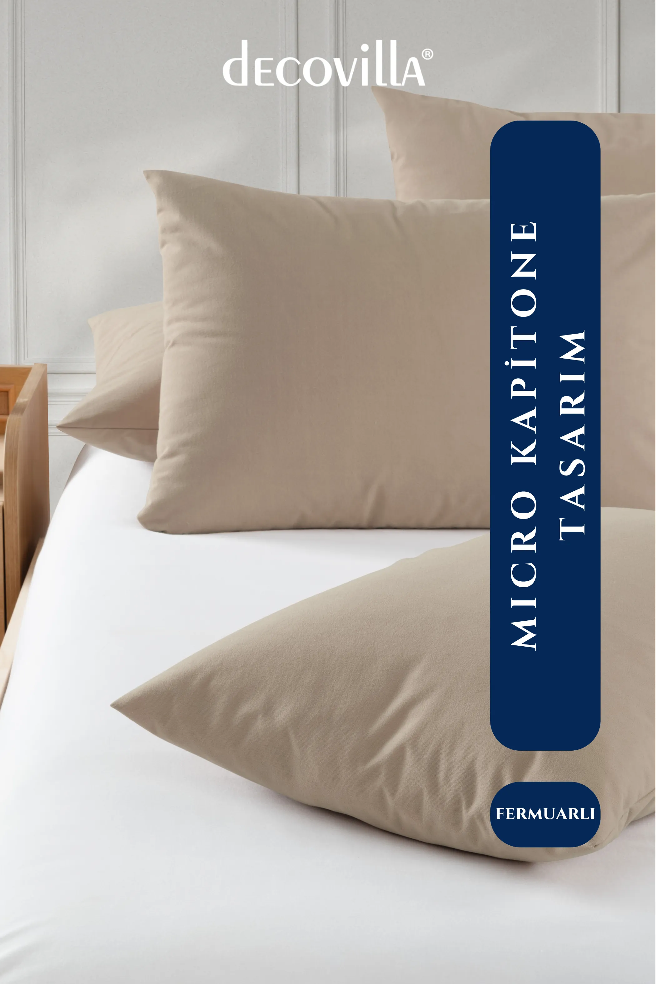 Micro Fermuarlı Yastık Alezi Sıvı Geçirmez 4 lü Set Yastık Koruyucu 50x70 Bej