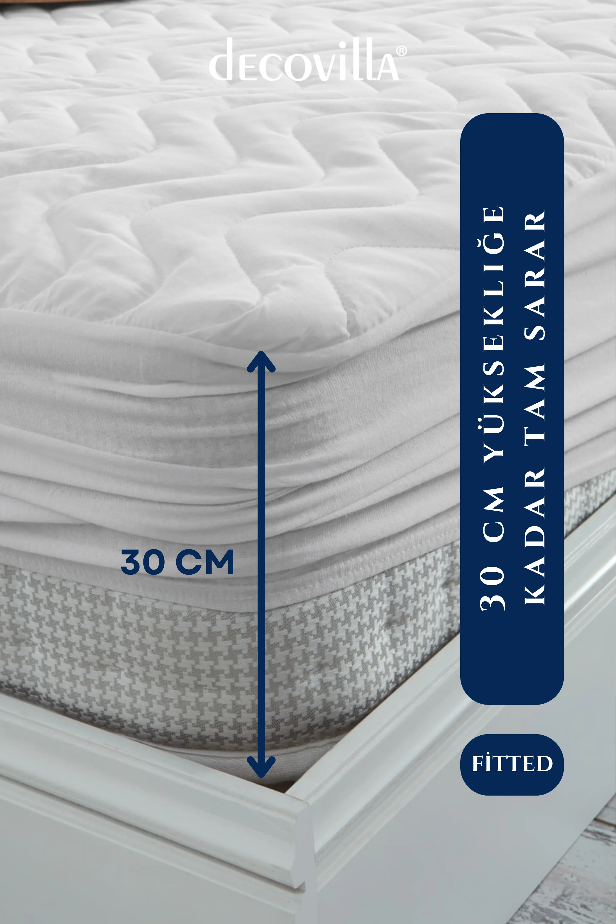 Kapitone Fitted Full Kenar Su Sıvı Geçirmez Yatak Koruyucu Alez Çarşaf Beyaz