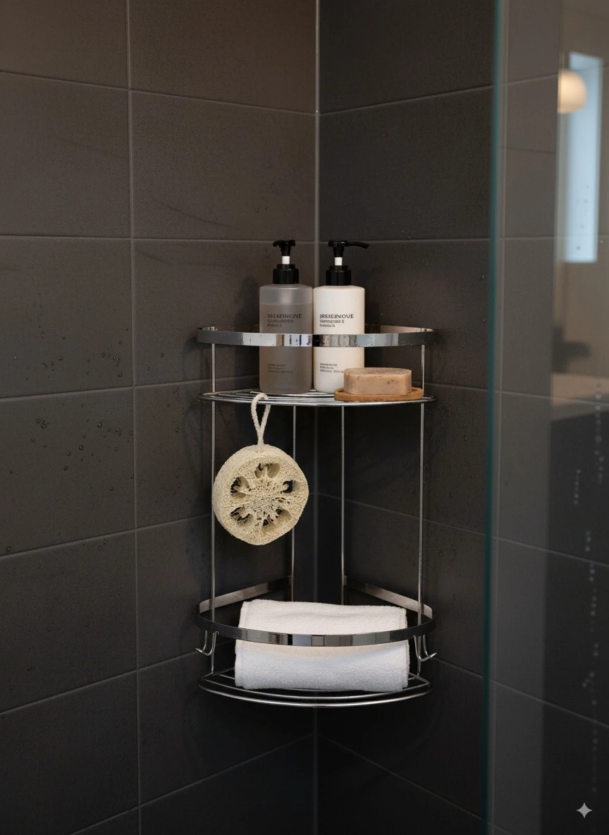 2 Katlı Paslanmaz Çelik Oval Krom Banyo Rafı – Duvara Monte, Şık ve Dayanıklı