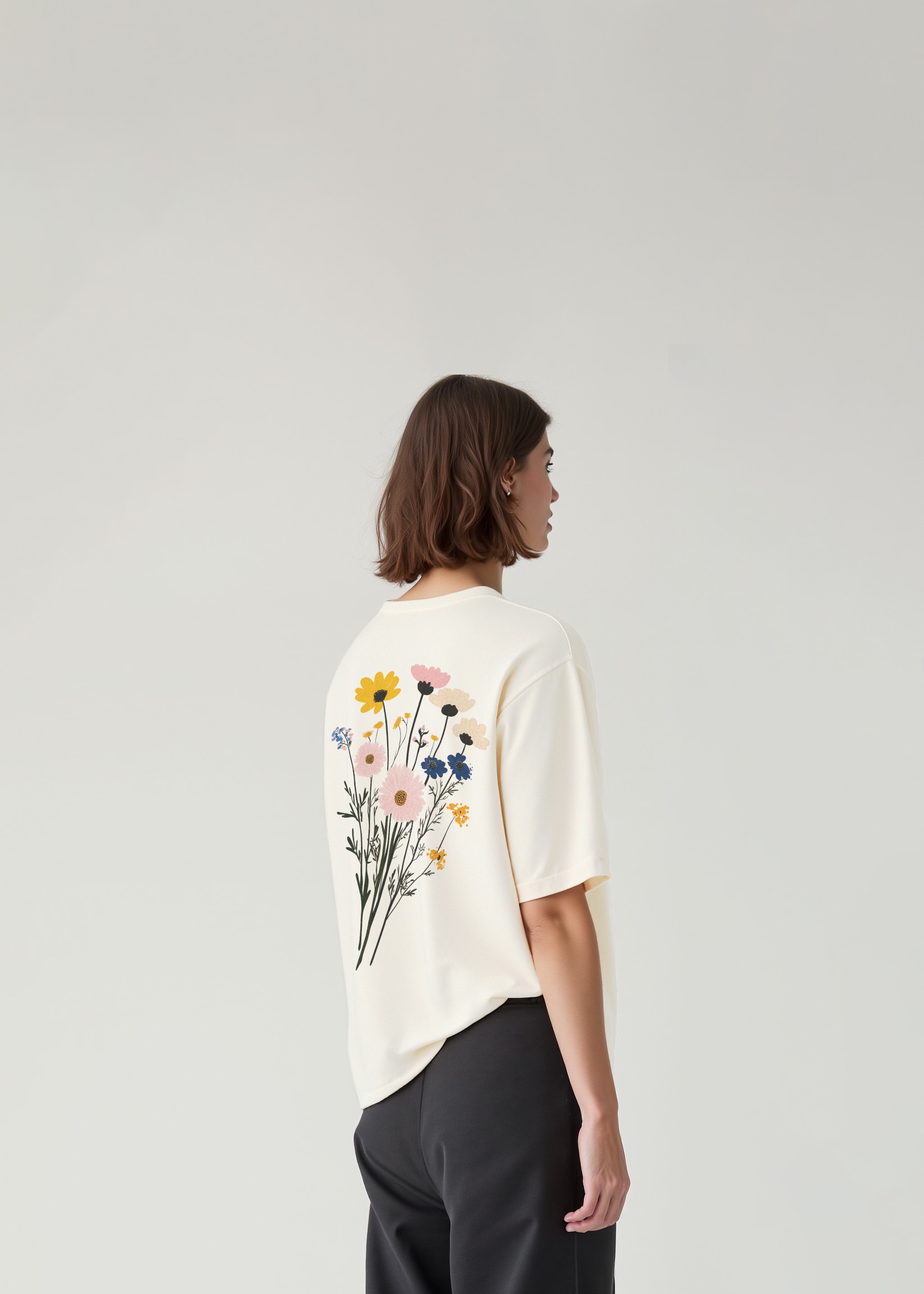 Çiçekli Oversize Premium Unisex T-Shirt