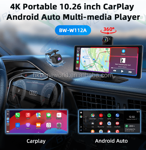 10" 4K ULTRA HD Apple Carplay & Android Auto, Ön & Arka 2 Kameralı Torpido Üstü Araç Multimedya