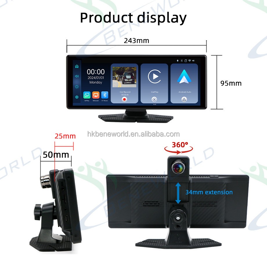 10" 4K ULTRA HD Apple Carplay & Android Auto, Ön & Arka 2 Kameralı Torpido Üstü Araç Multimedya