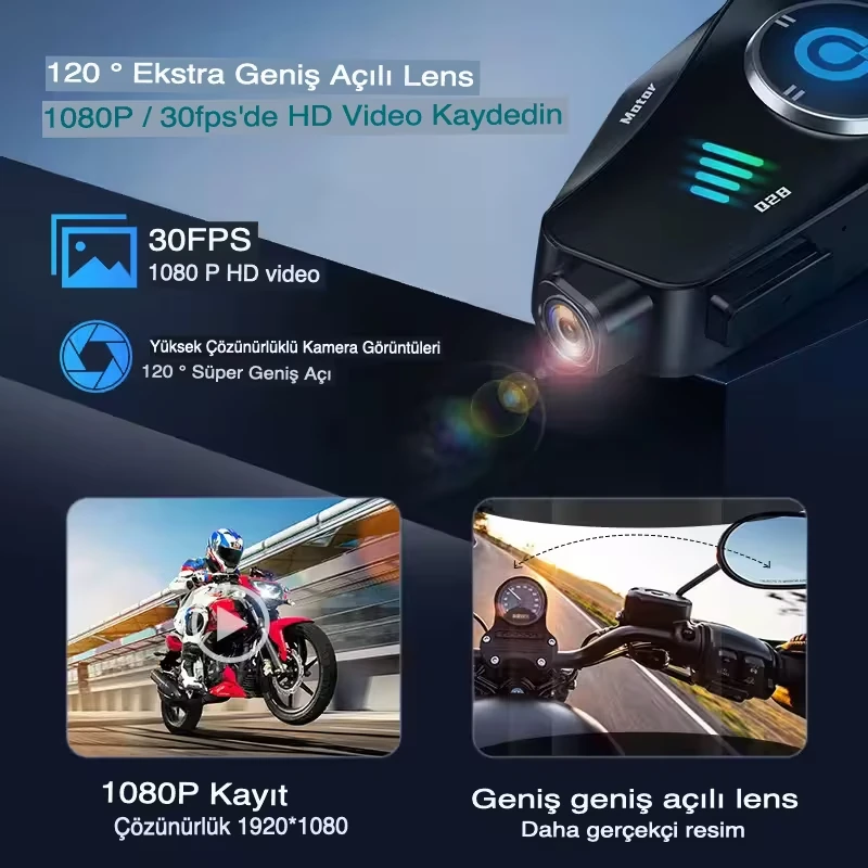 Q28 Kameralı Motosiklet Kask Kulaklığı –  HD 1080P Kayıt İntercom