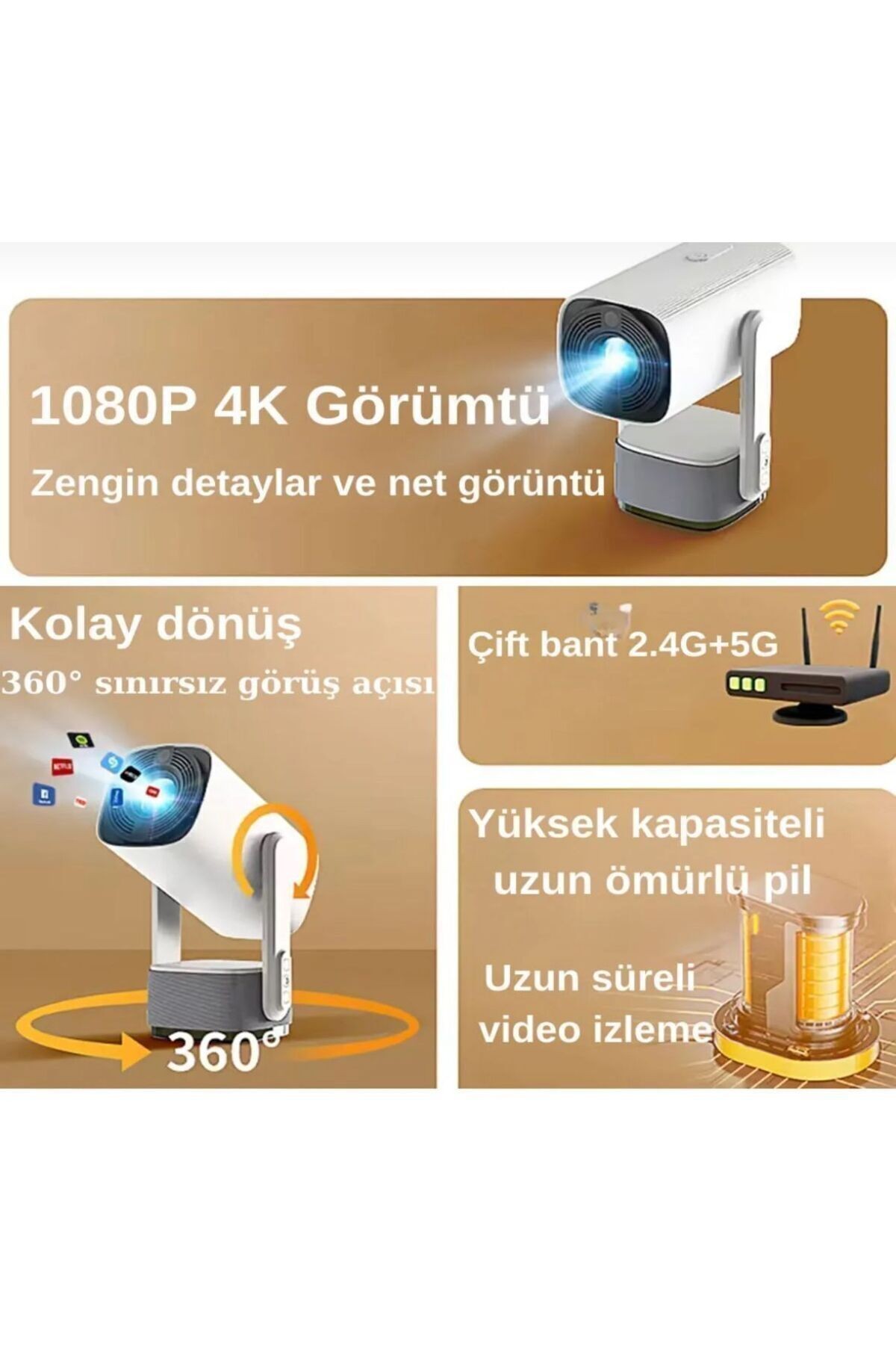 POWERBANKLI ANDROİD TV ÖZELLİKLİ TAŞINABİLİR PROJEKTÖR 