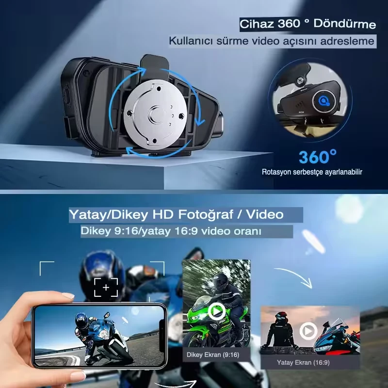 Q28 Kameralı Motosiklet Kask Kulaklığı –  HD 1080P Kayıt İntercom