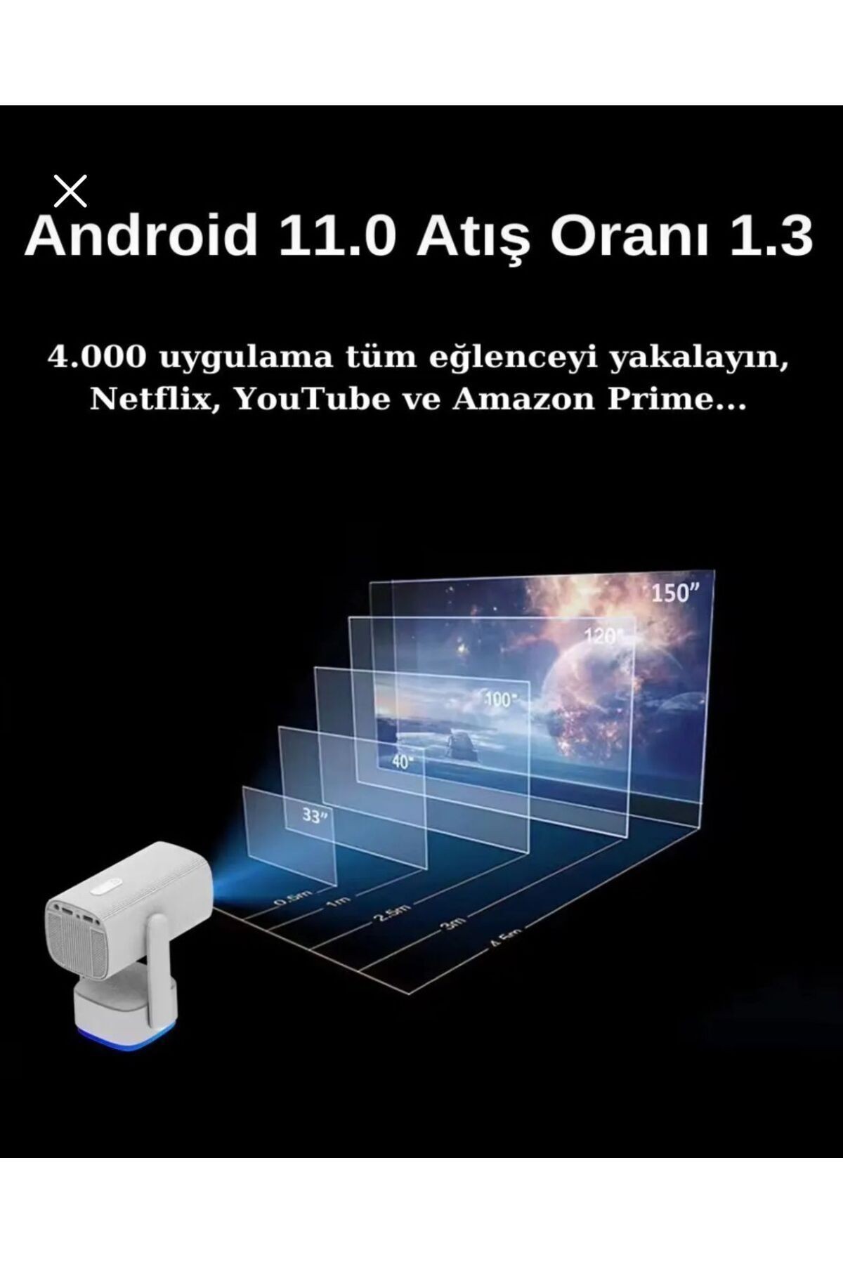 POWERBANKLI ANDROİD TV ÖZELLİKLİ TAŞINABİLİR PROJEKTÖR 