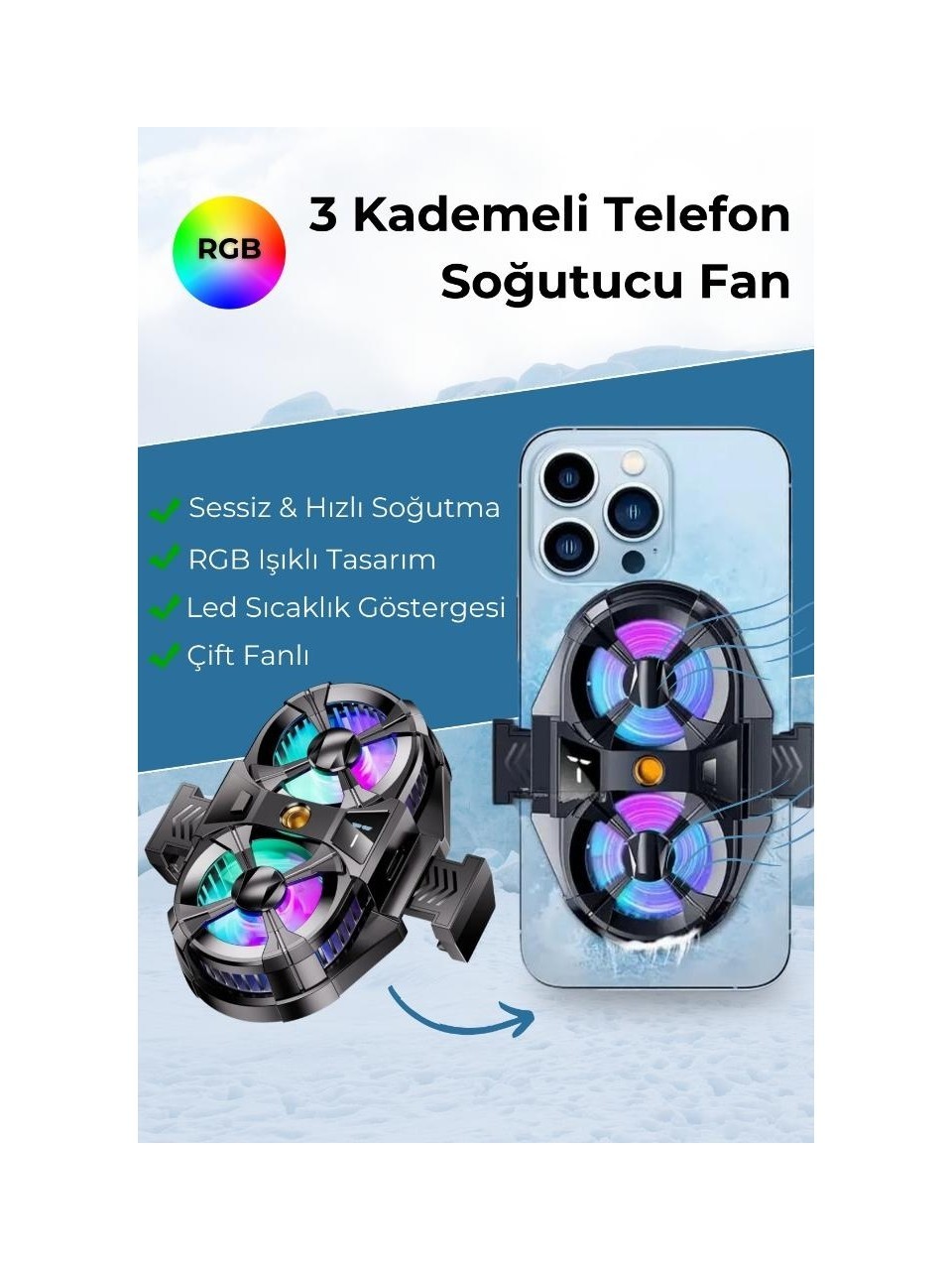 SL07 TELEFON VE TABLET SOĞUTUCU RGB ÇİFT FANLI