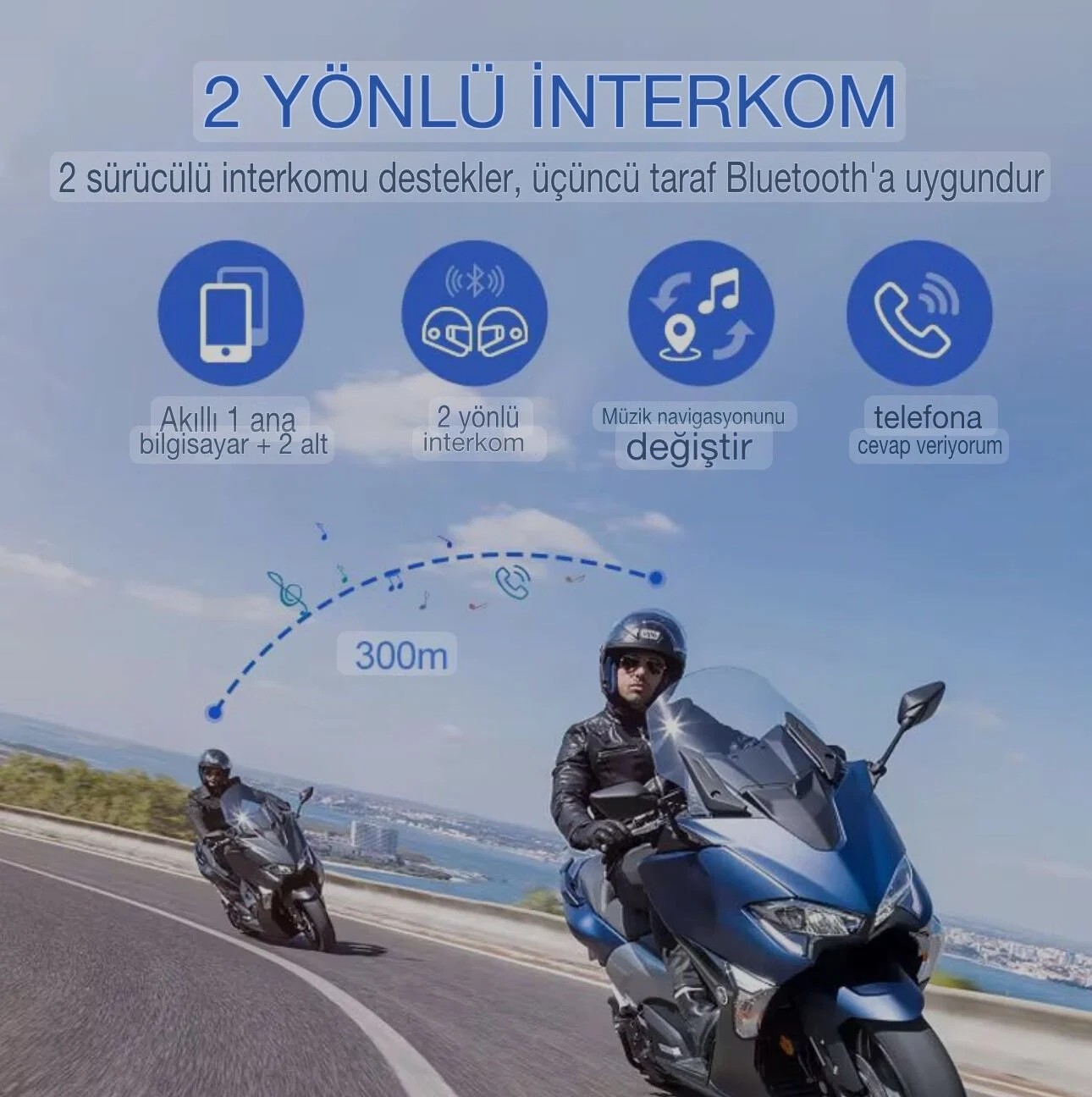 Y20 Max Kablosuz Motosiklet Kask İntercom 2X