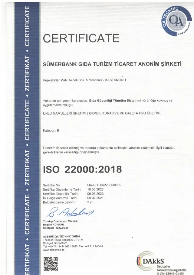 Gıda Güvenliği Yönetim Sistemi Sertifikası